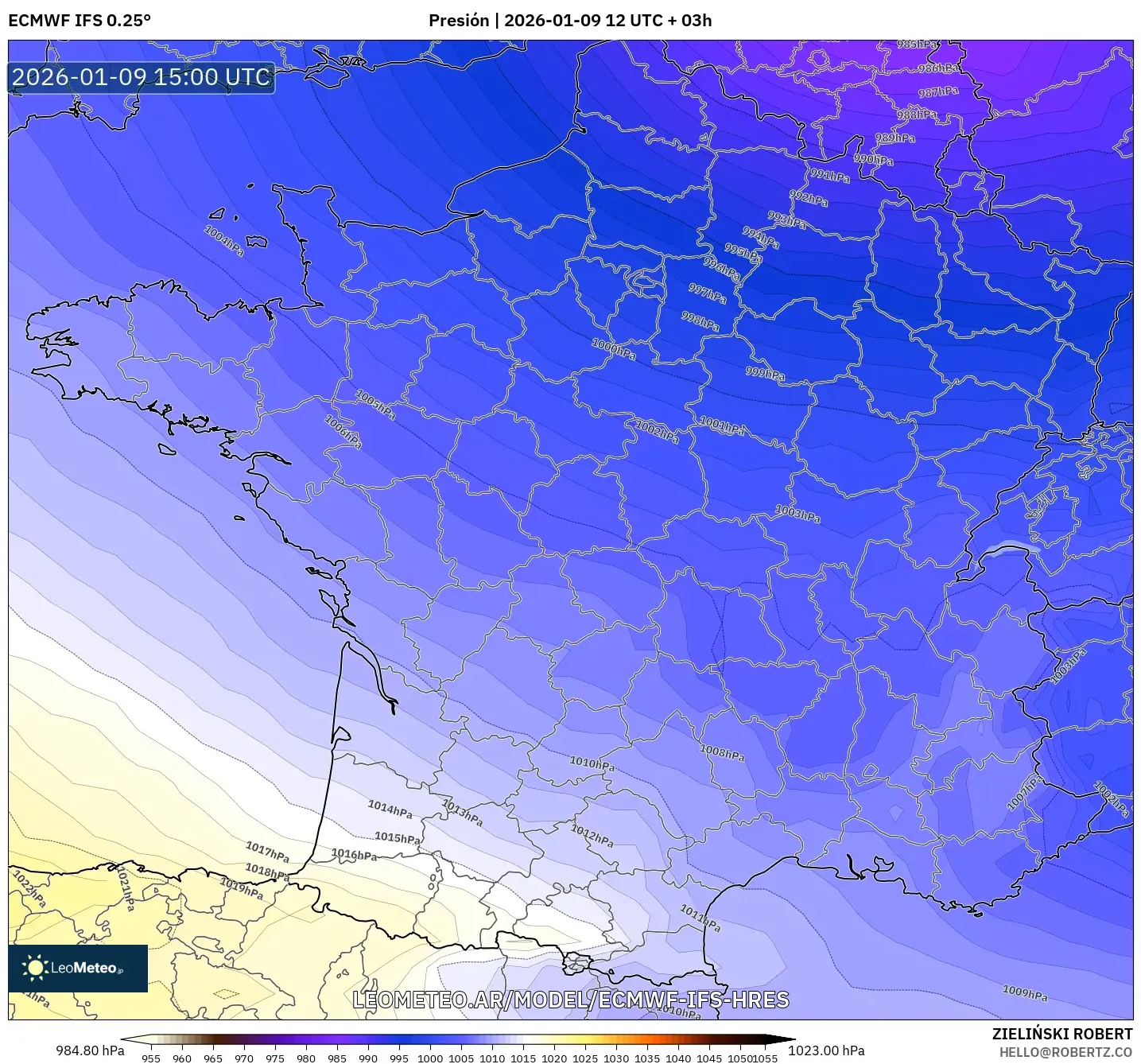 ECMWF IFS 0.25° model - Francia, Presión