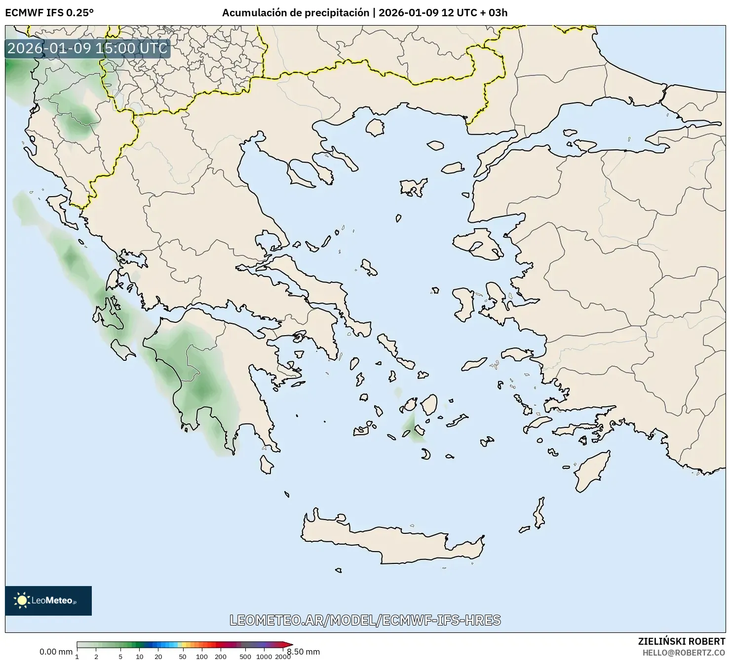 ECMWF IFS 0.25° model - Grecia, Acumulación de precipitación