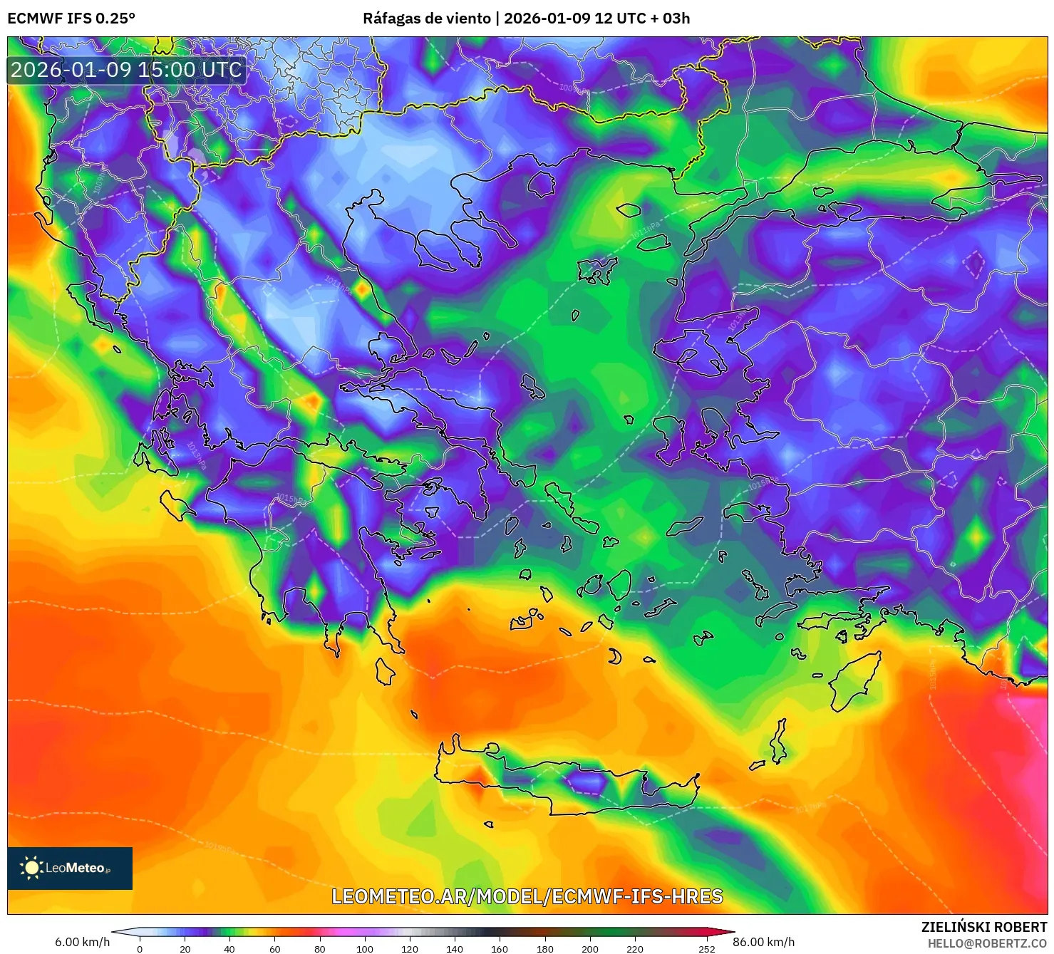 ECMWF IFS 0.25° model - Grecia, Ráfagas de viento