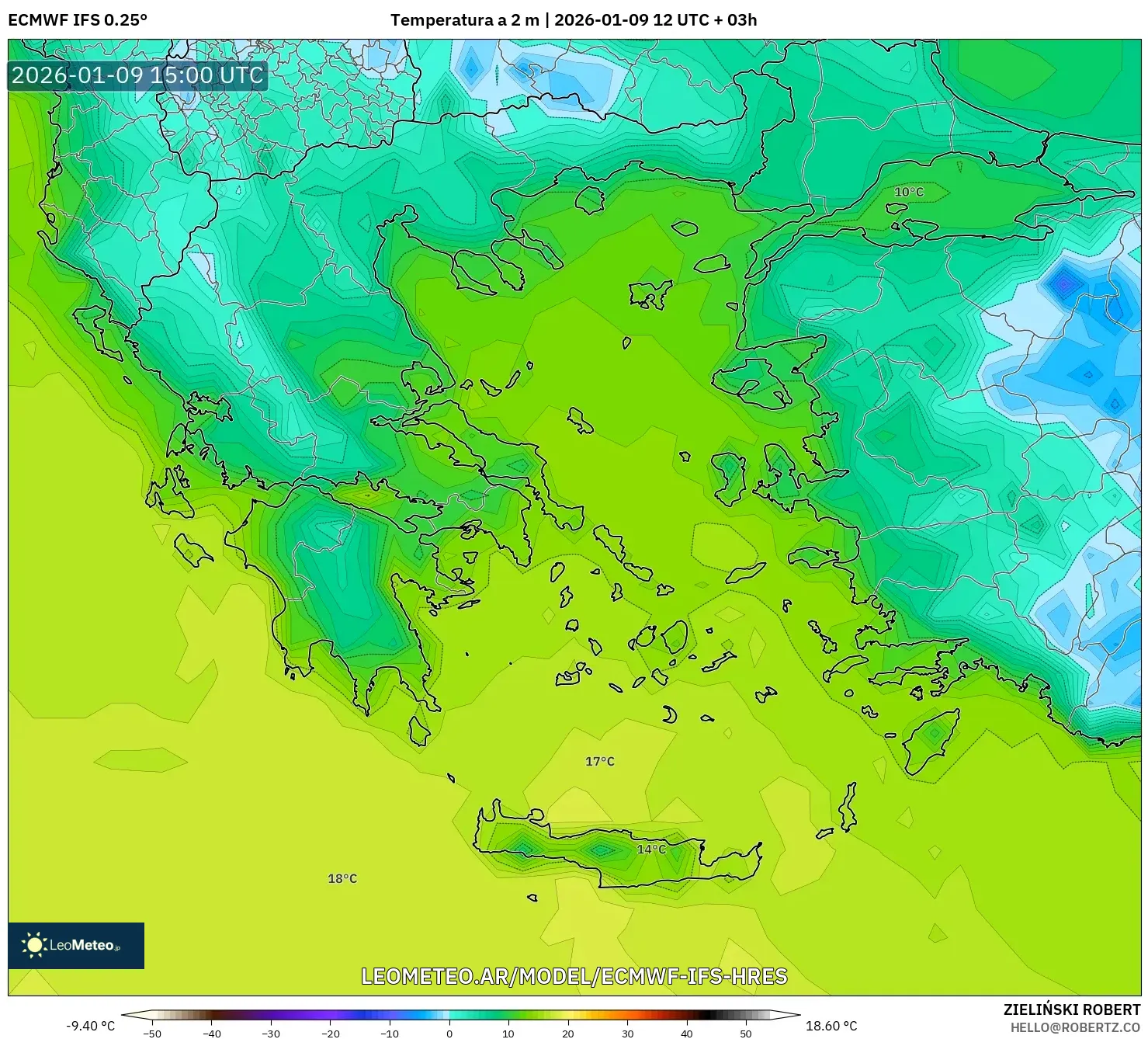 ECMWF IFS 0.25° model - Grecia, Temperatura a 2 m