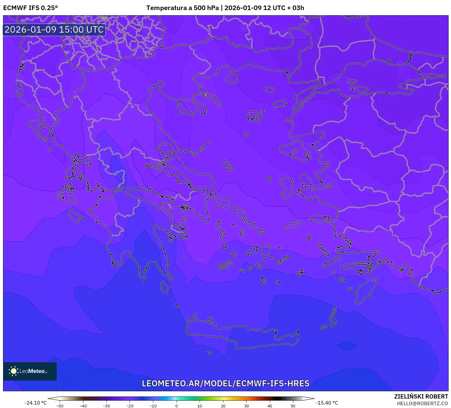 ECMWF IFS 0.25° model - Grecia, Temperatura a 500 hPa