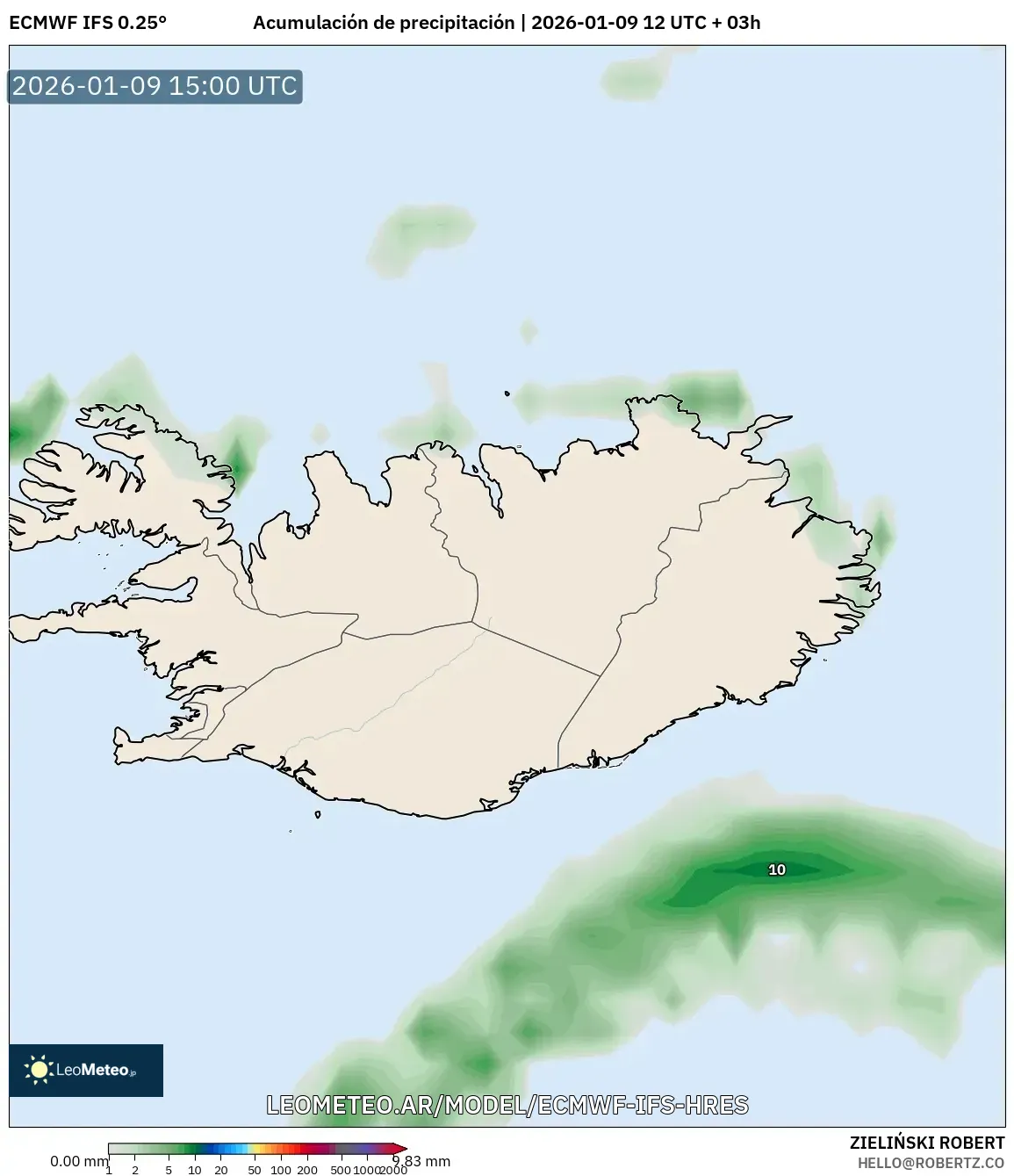 ECMWF IFS 0.25° model - Islandia, Acumulación de precipitación
