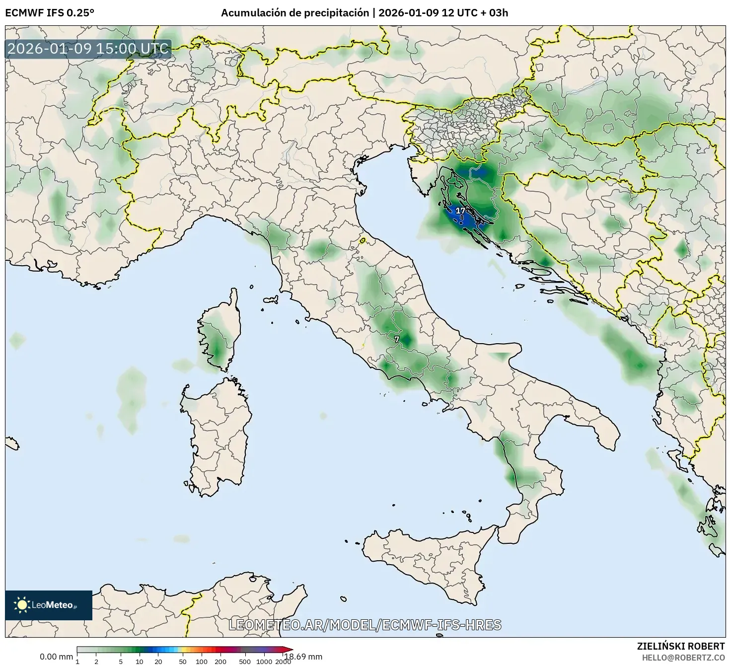 ECMWF IFS 0.25° model - Italia, Acumulación de precipitación