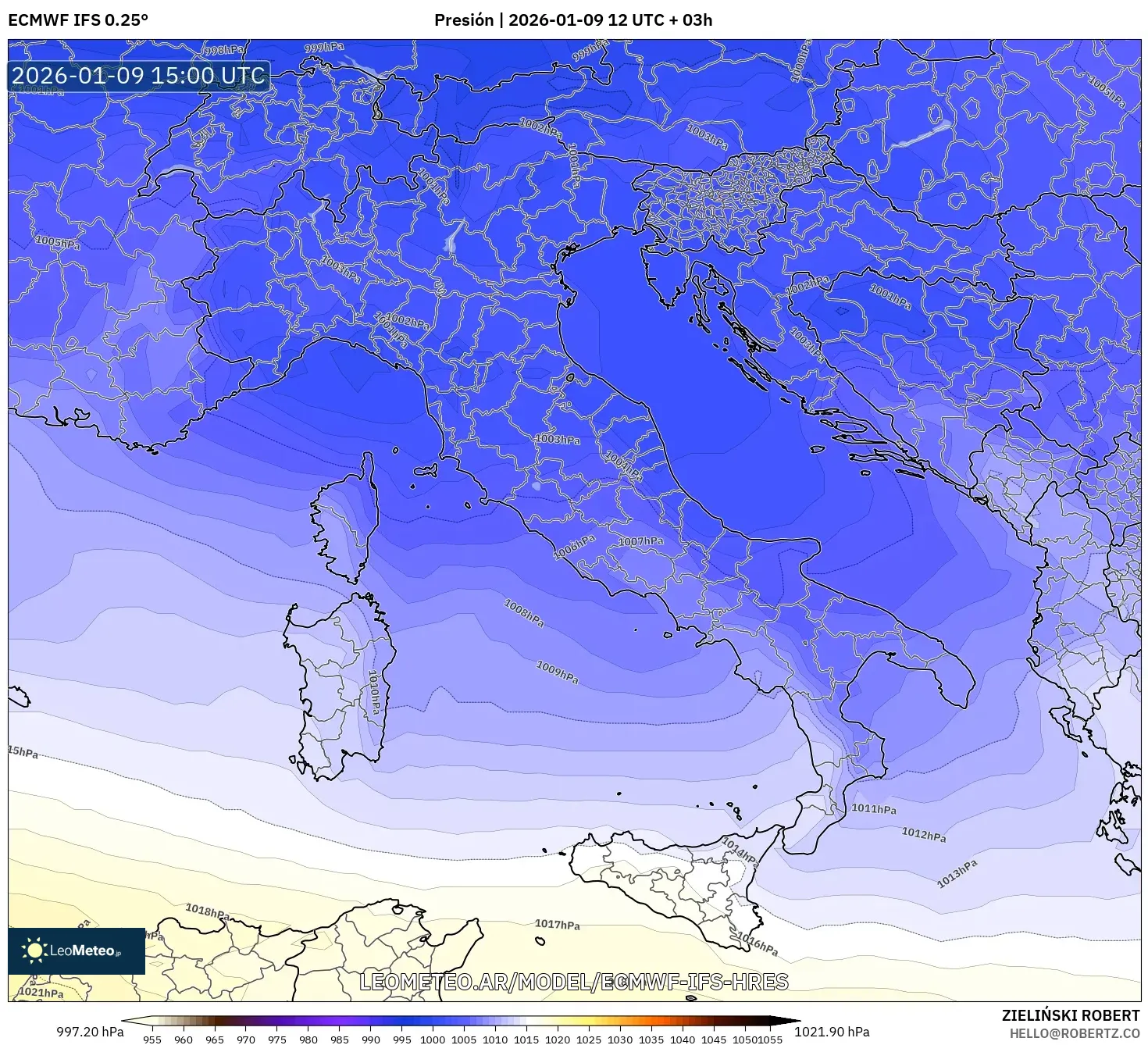 ECMWF IFS 0.25° model - Italia, Presión