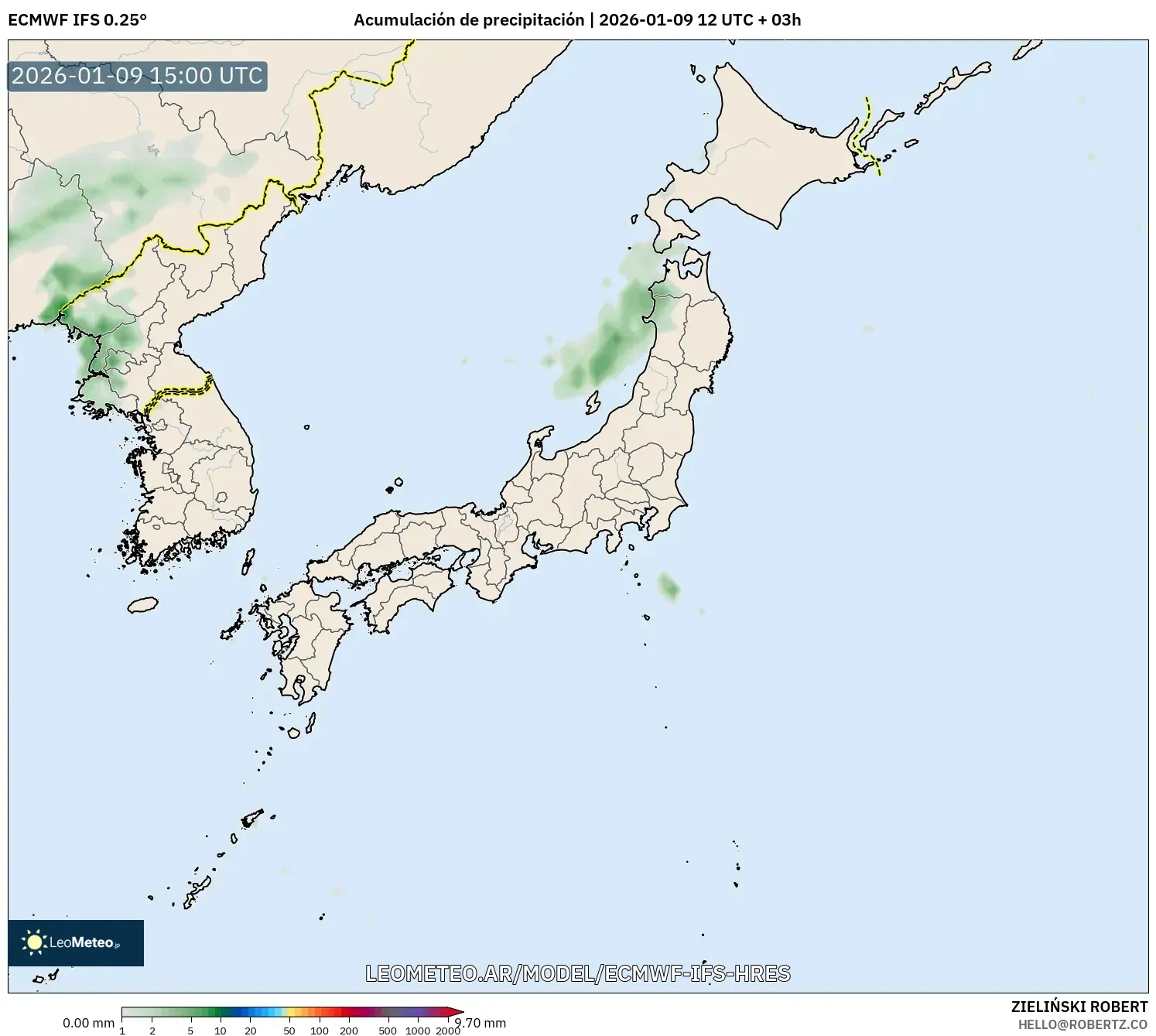 ECMWF IFS 0.25° model - Japón, Acumulación de precipitación
