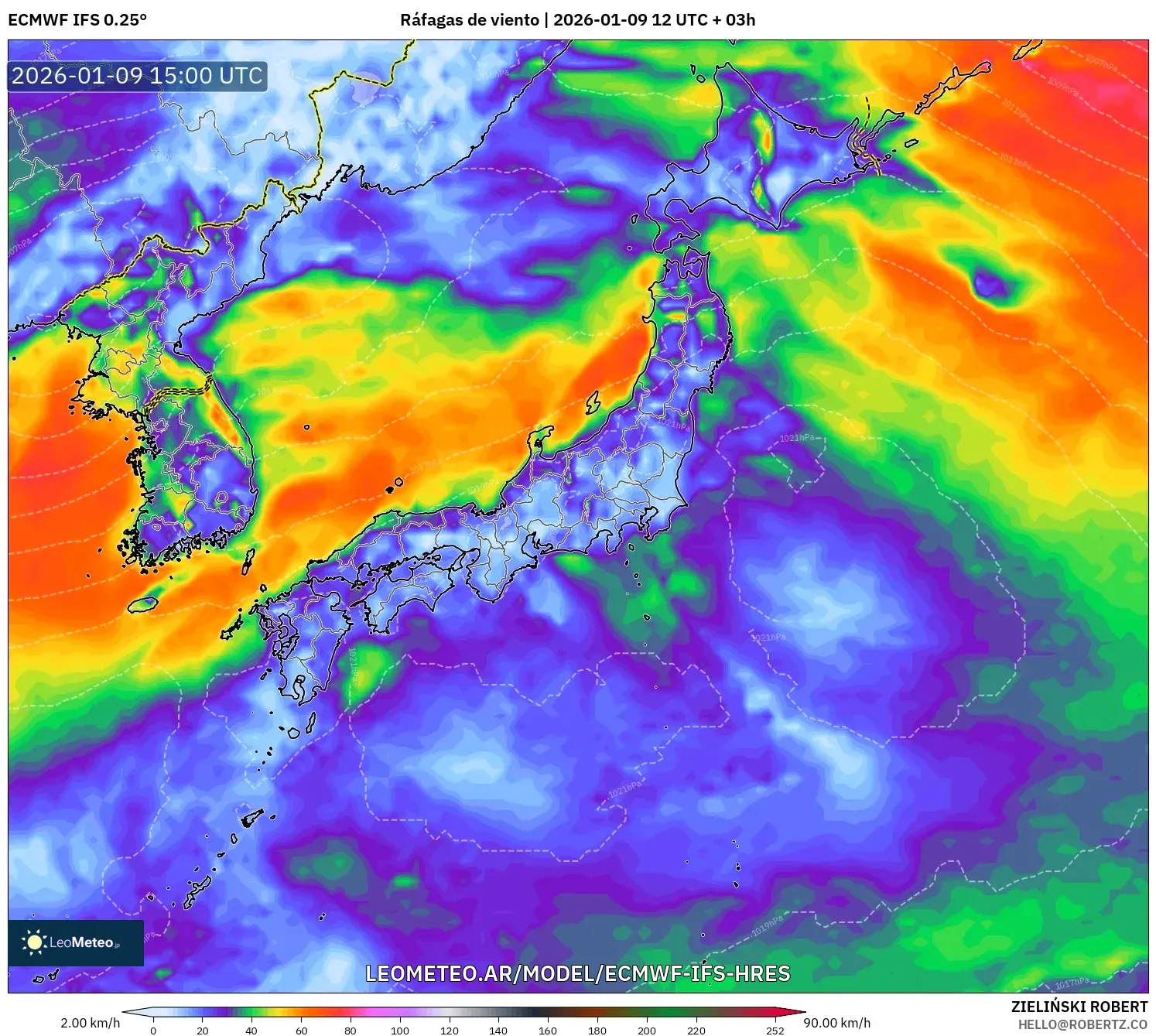 ECMWF IFS 0.25° model - Japón, Ráfagas de viento