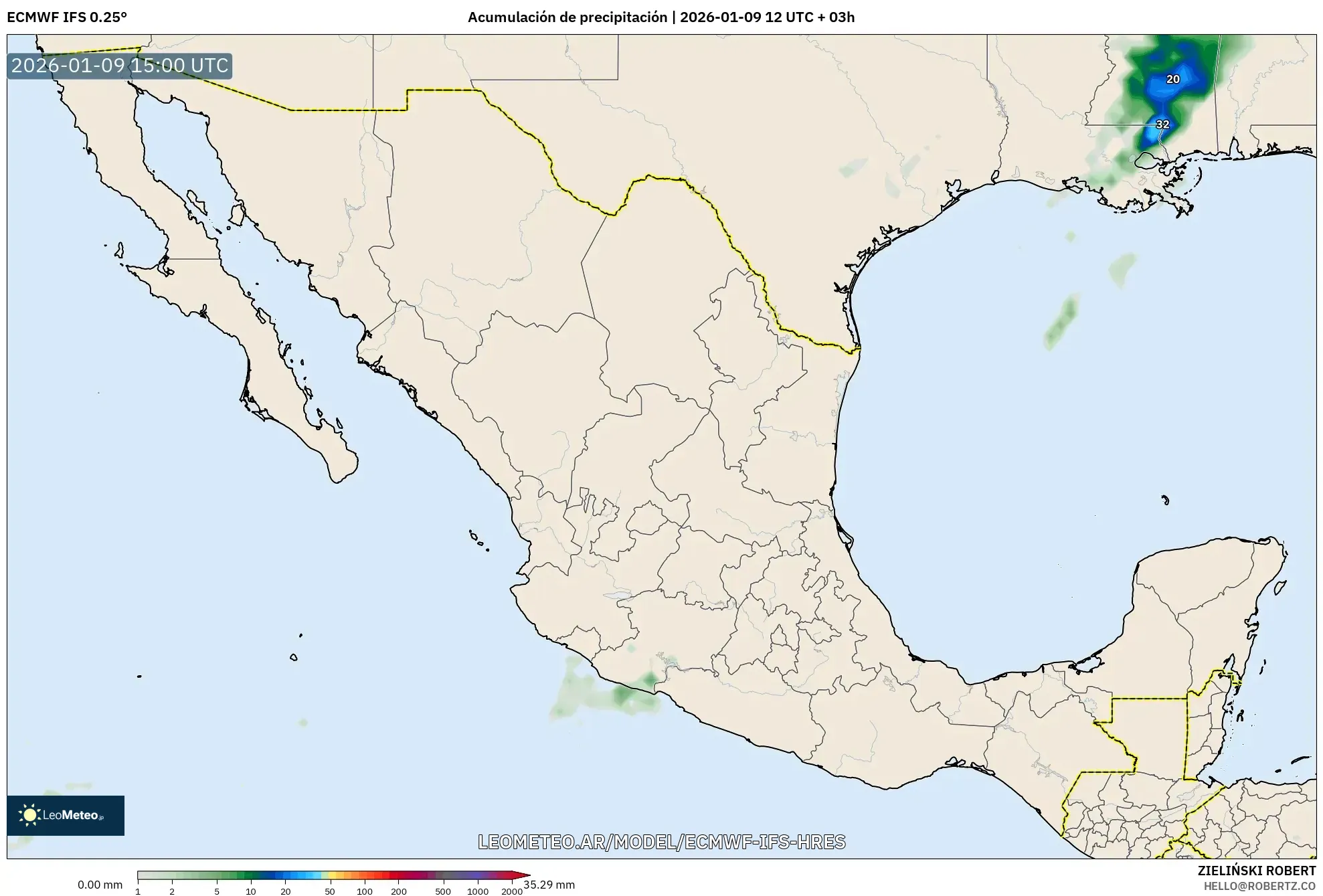 ECMWF IFS 0.25° model - México, Acumulación de precipitación