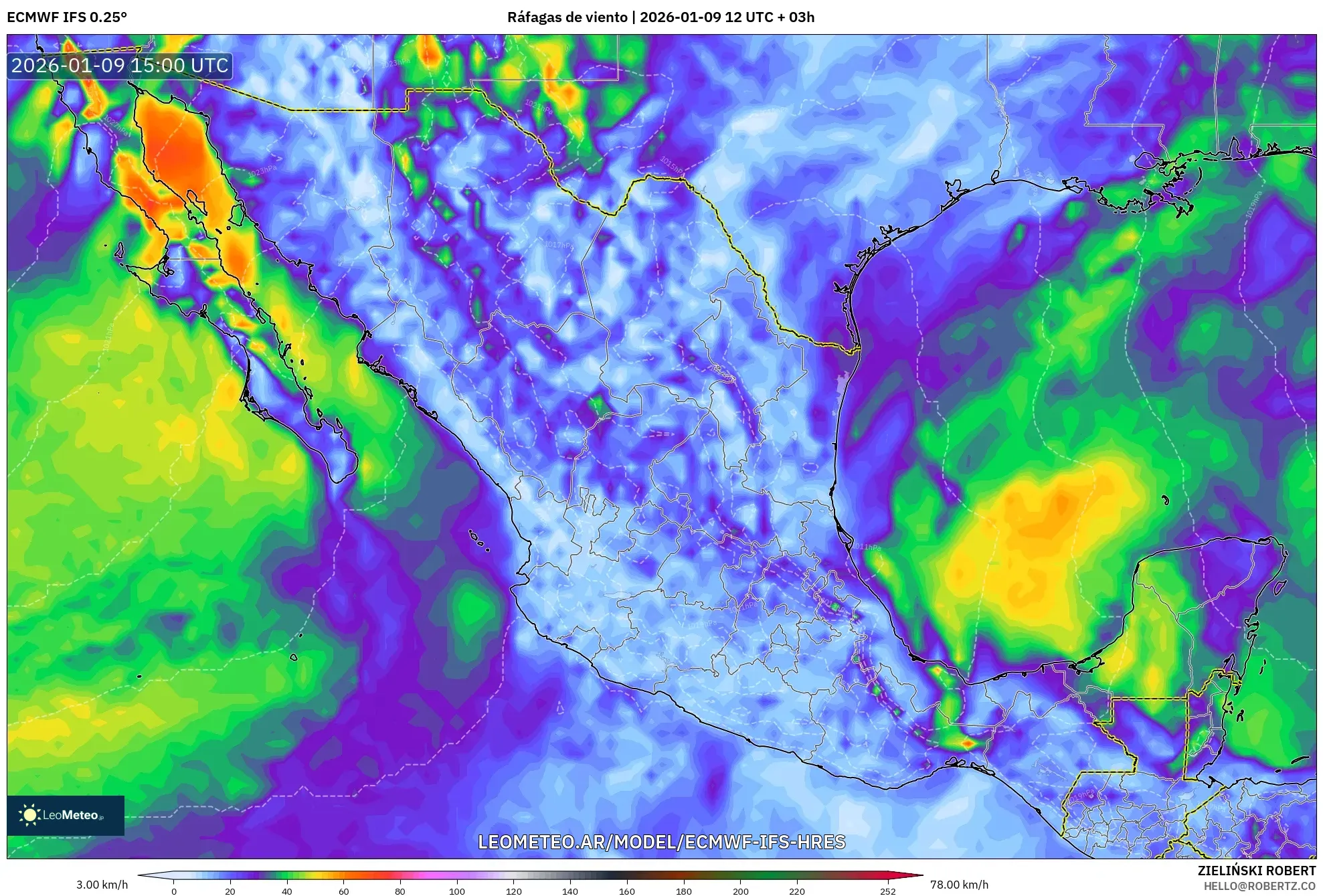 ECMWF IFS 0.25° model - México, Ráfagas de viento