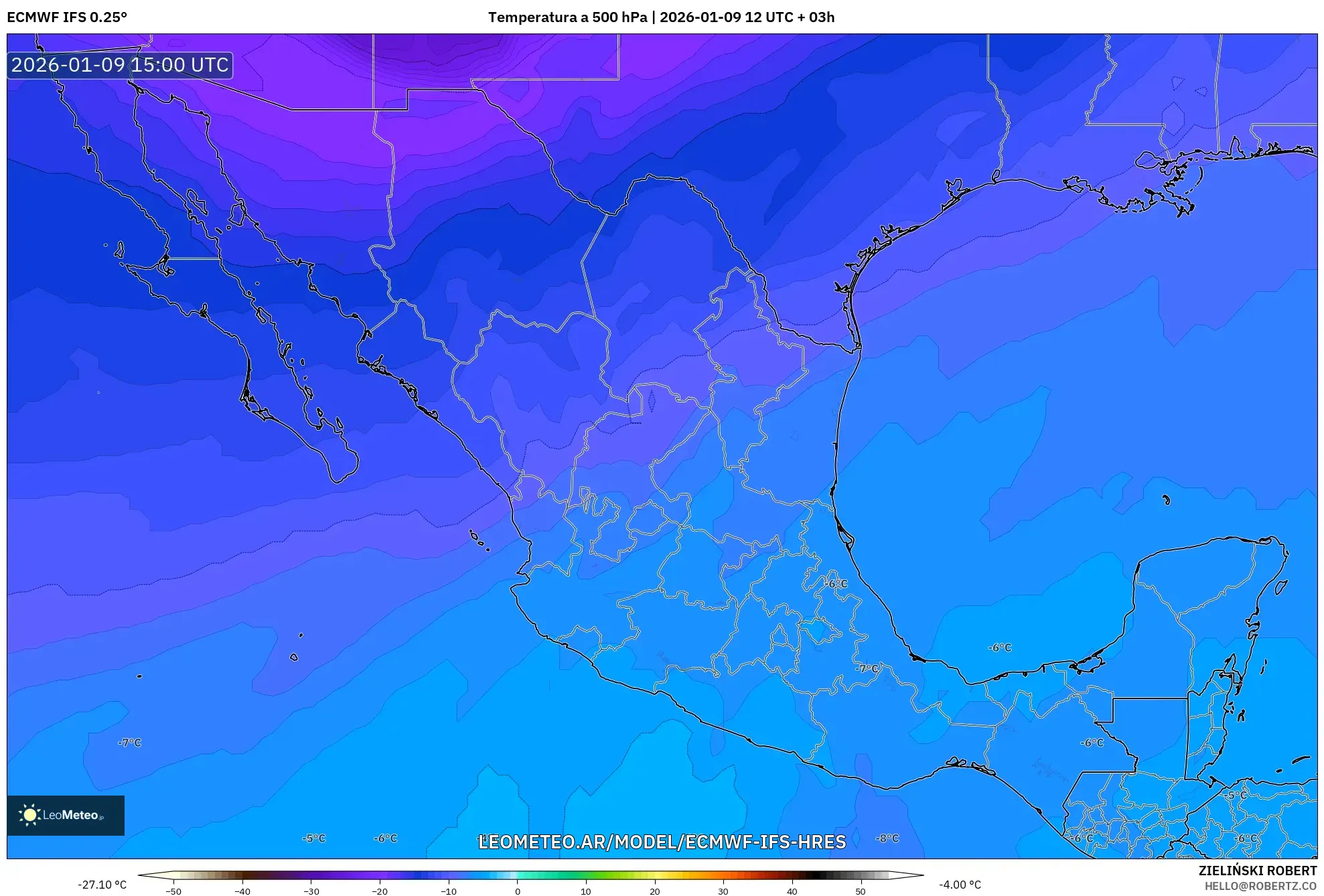 ECMWF IFS 0.25° model - México, Temperatura a 500 hPa