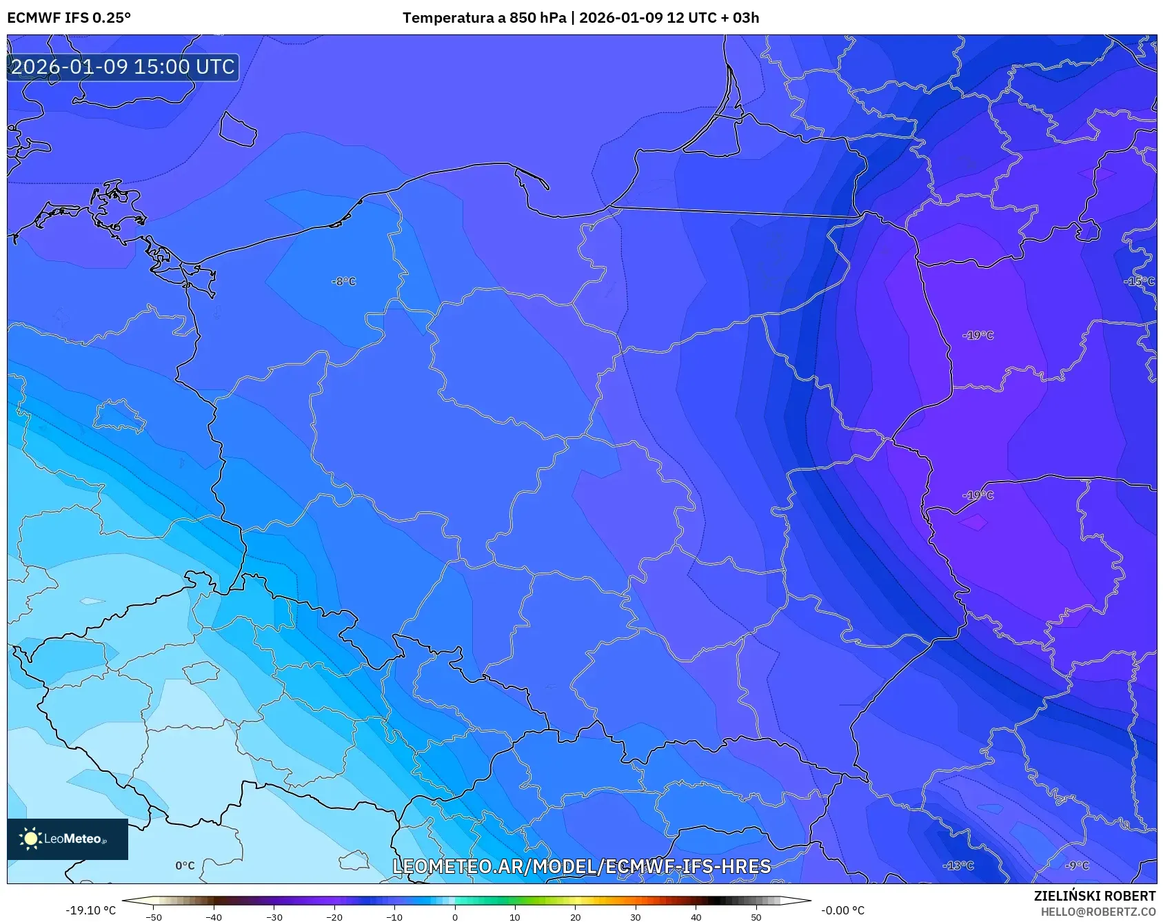 ECMWF IFS 0.25° model - Polonia, Temperatura a 850 hPa