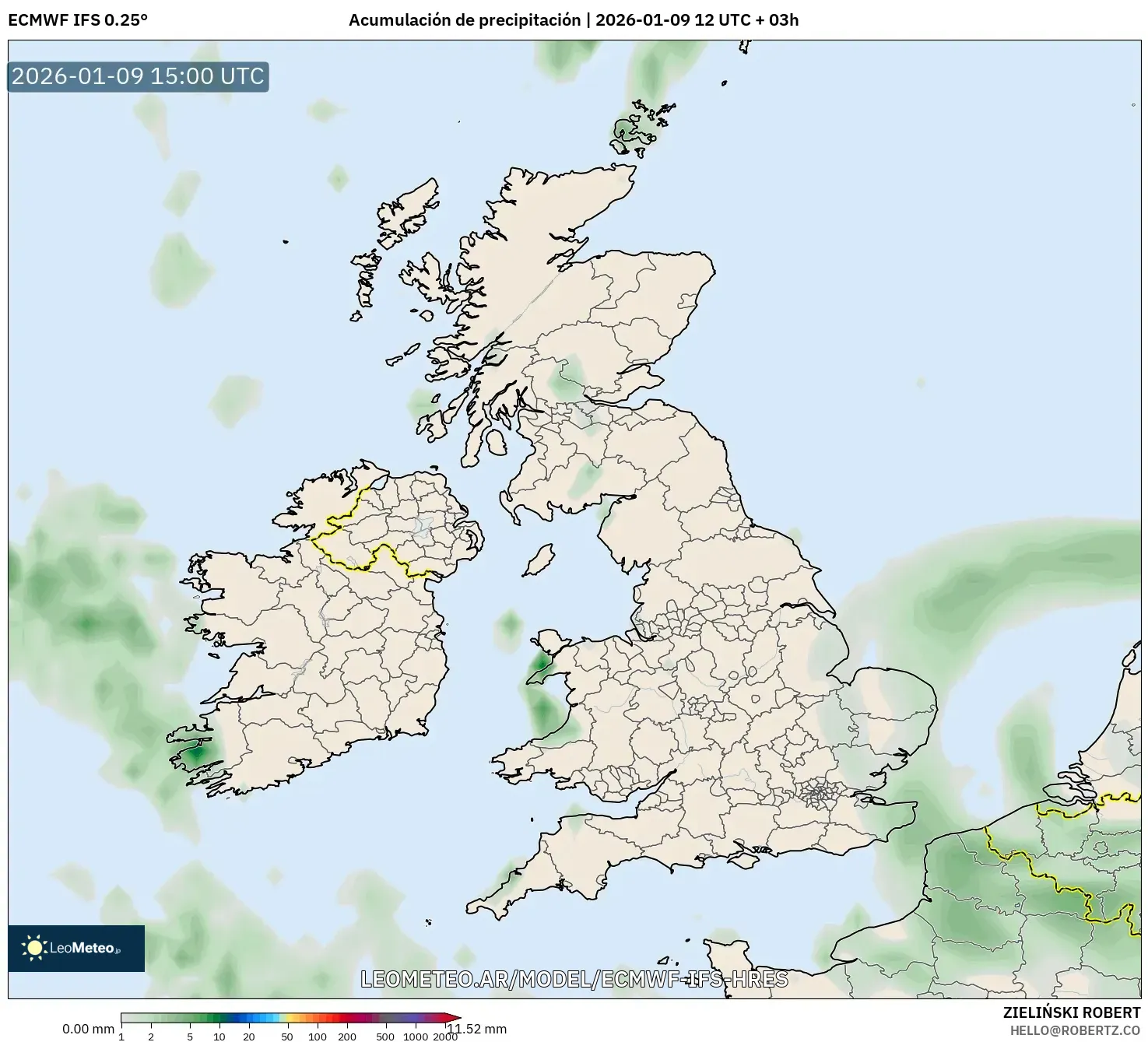 ECMWF IFS 0.25° model - Reino Unido, Acumulación de precipitación