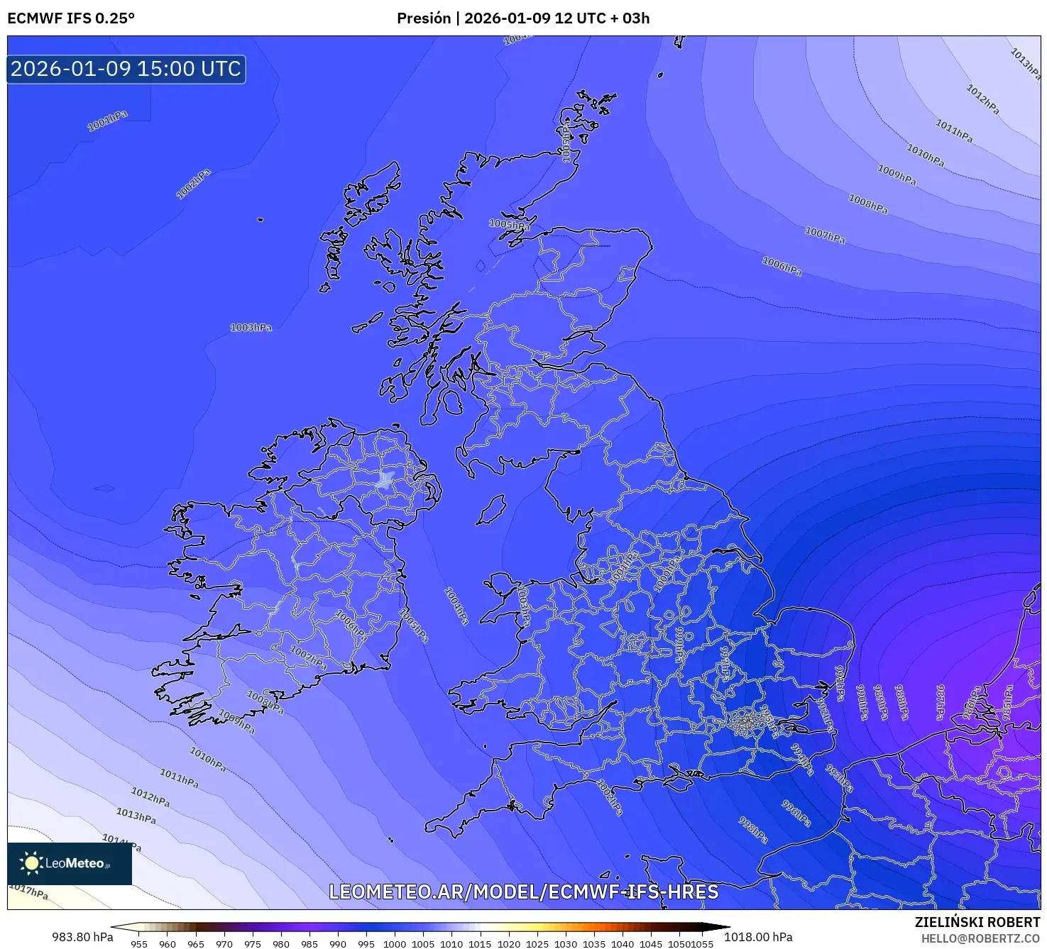 ECMWF IFS 0.25° model - Reino Unido, Presión