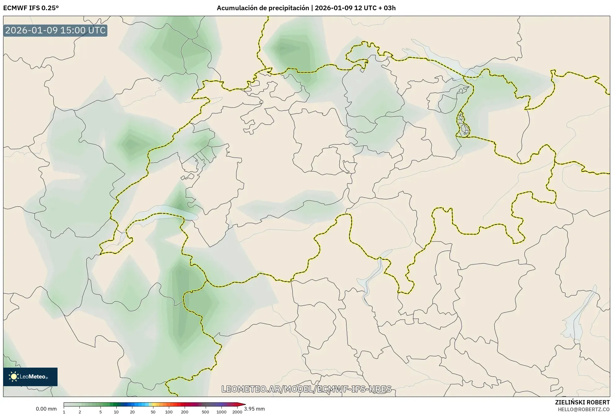 ECMWF IFS 0.25° model - Suiza, Acumulación de precipitación