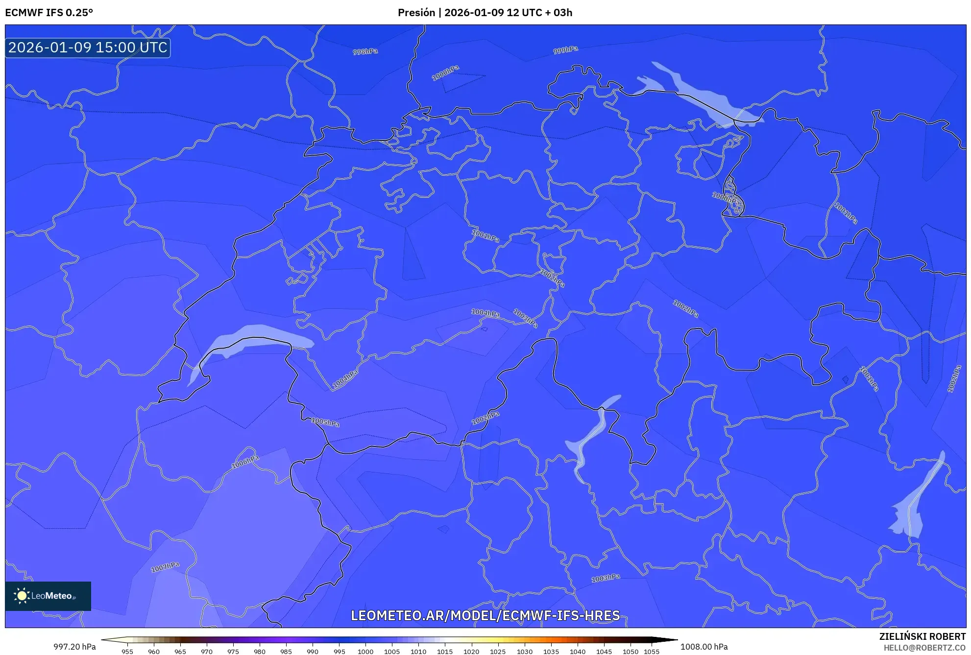 ECMWF IFS 0.25° model - Suiza, Presión