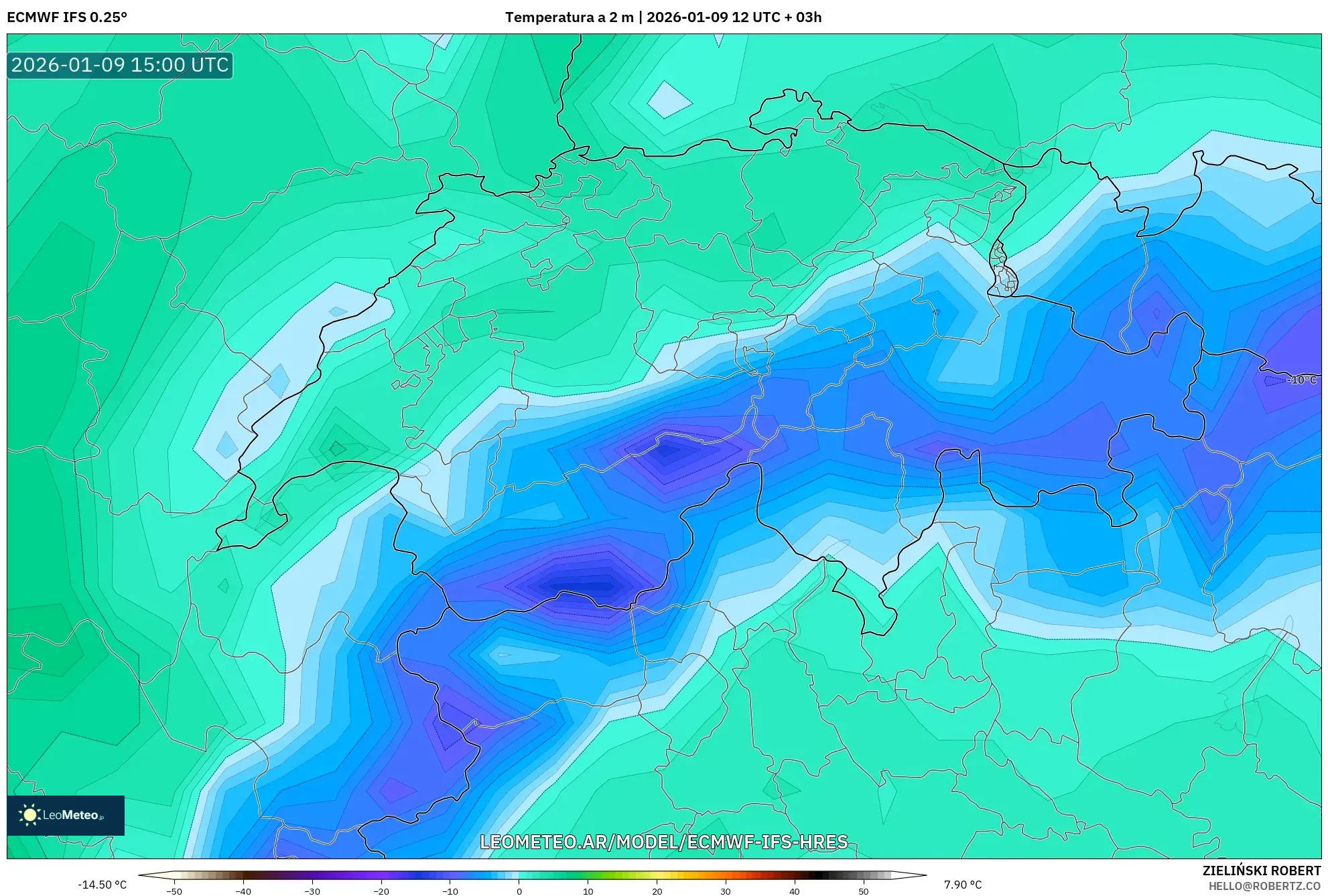 ECMWF IFS 0.25° model - Suiza, Temperatura a 2 m