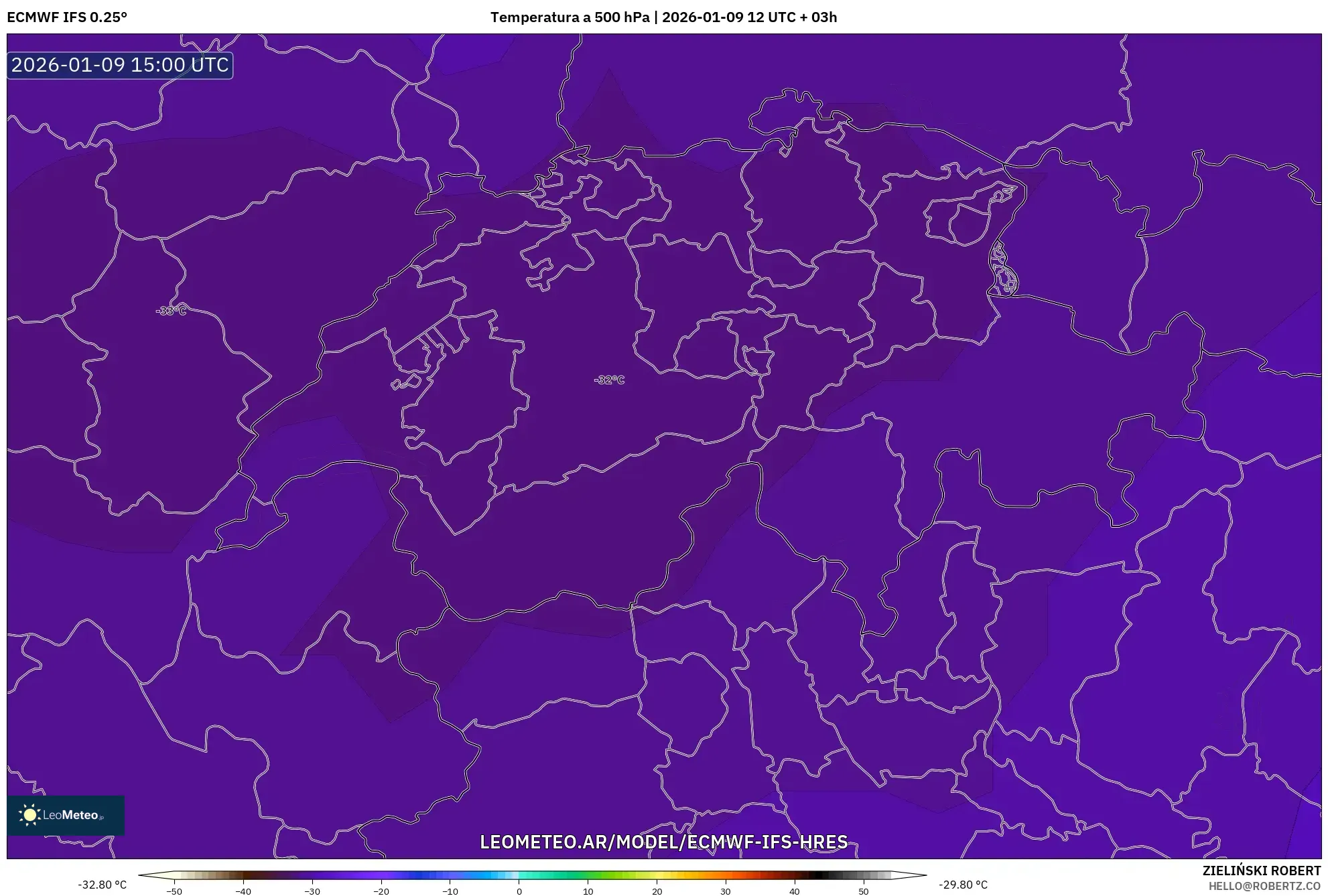 ECMWF IFS 0.25° model - Suiza, Temperatura a 500 hPa