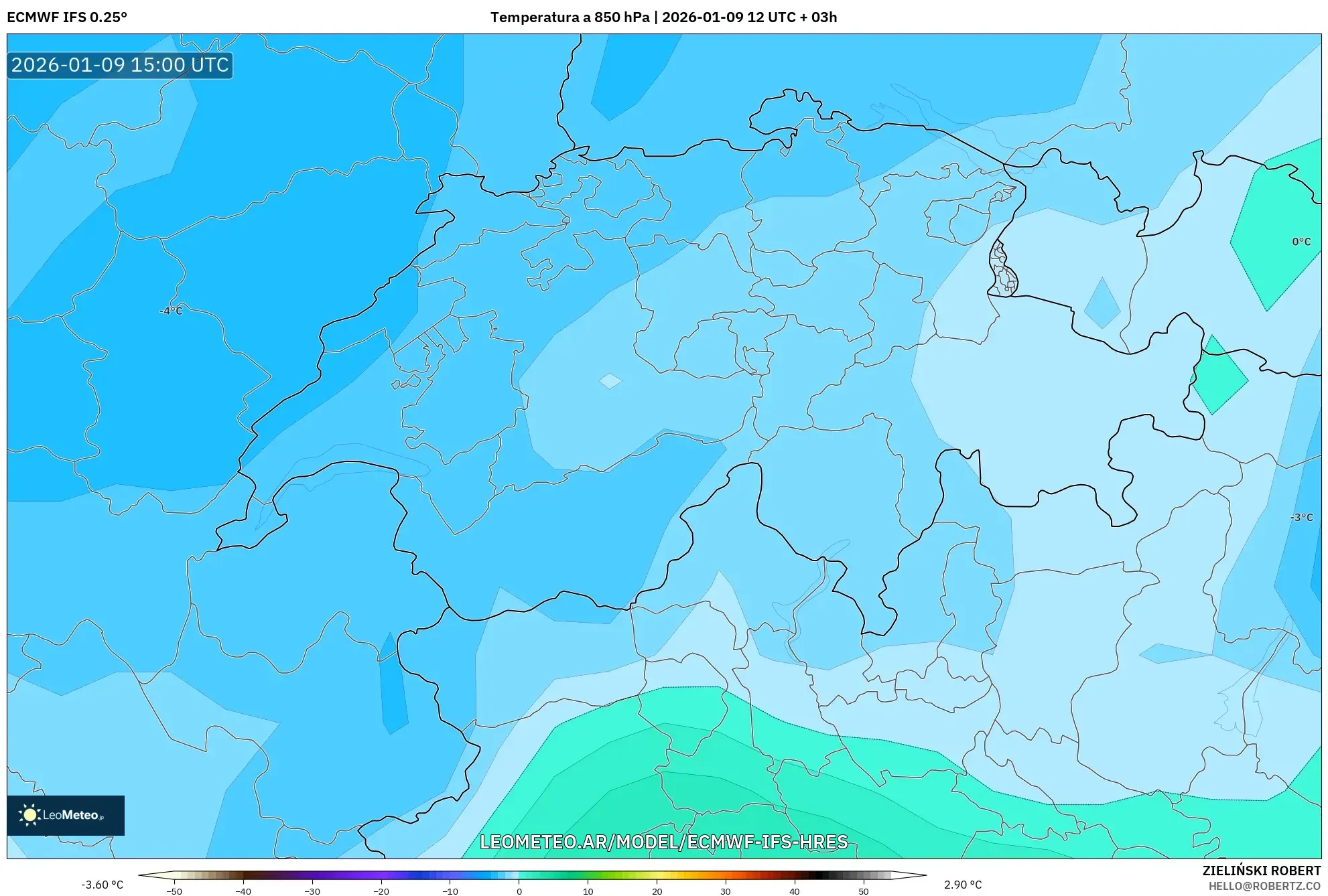 ECMWF IFS 0.25° model - Suiza, Temperatura a 850 hPa
