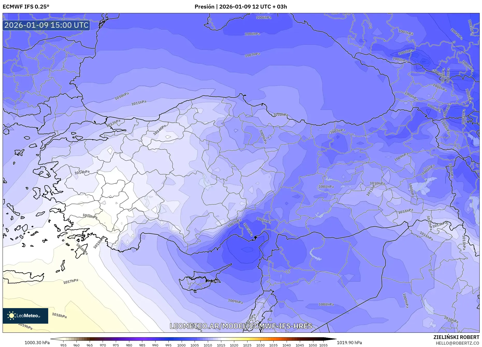 ECMWF IFS 0.25° model - Turquía, Presión