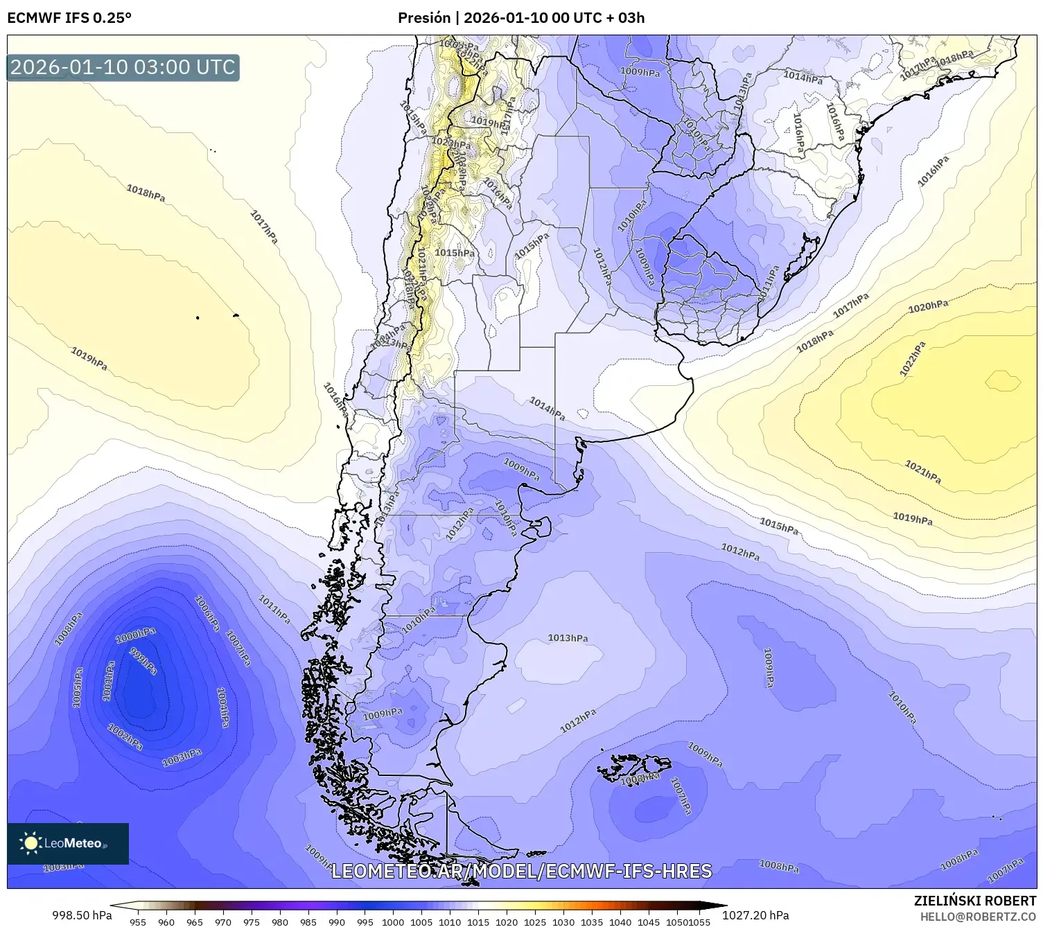 ECMWF IFS 0.25° model - Argentina, Presión