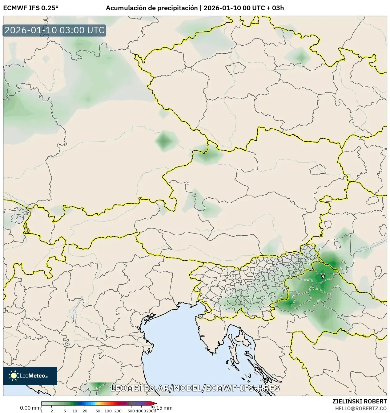 ECMWF IFS 0.25° model - Austria, Acumulación de precipitación