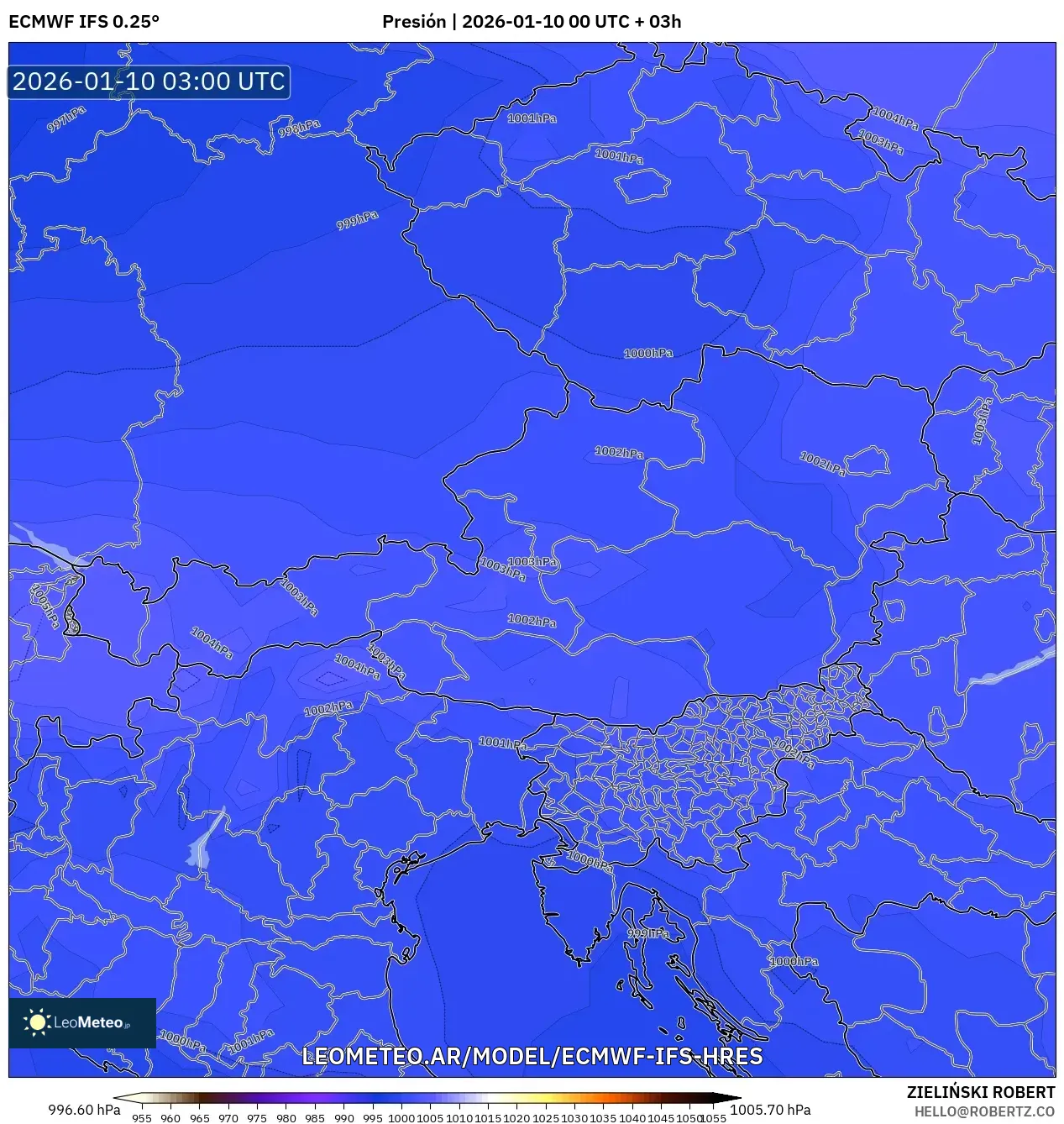 ECMWF IFS 0.25° model - Austria, Presión