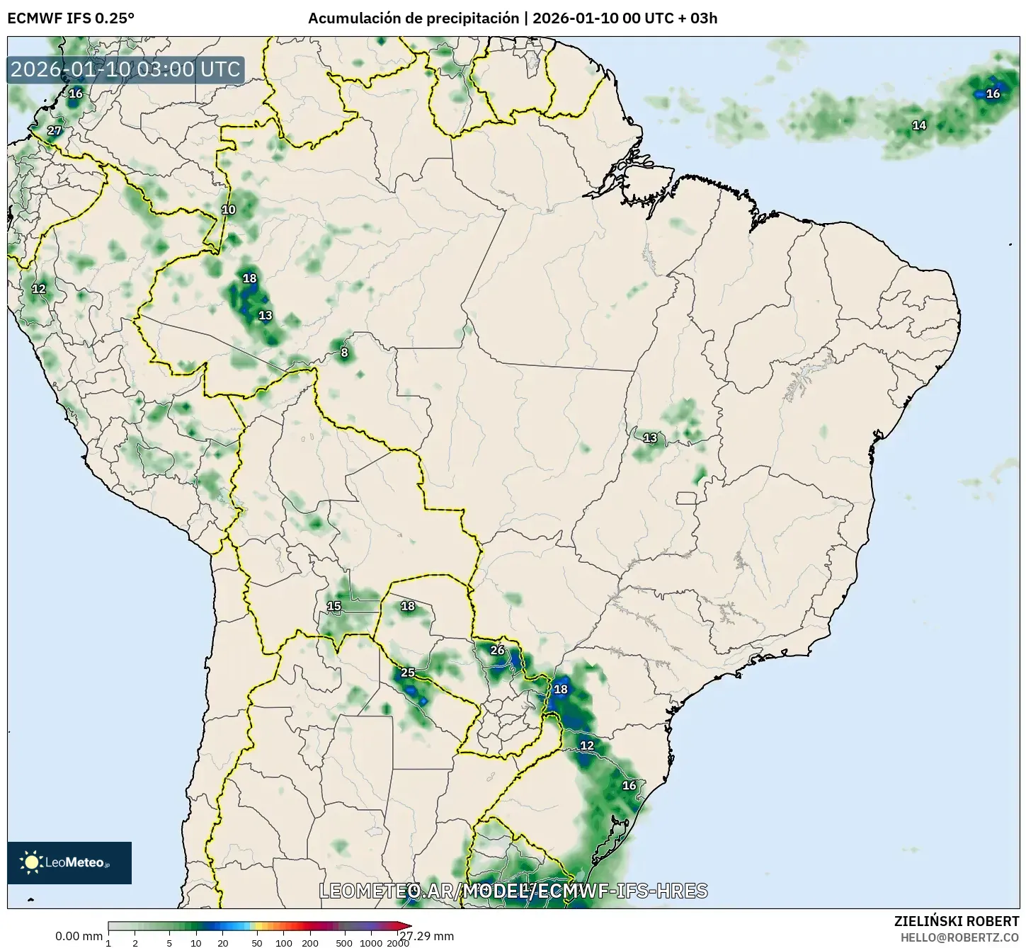 ECMWF IFS 0.25° model - Brasil, Acumulación de precipitación