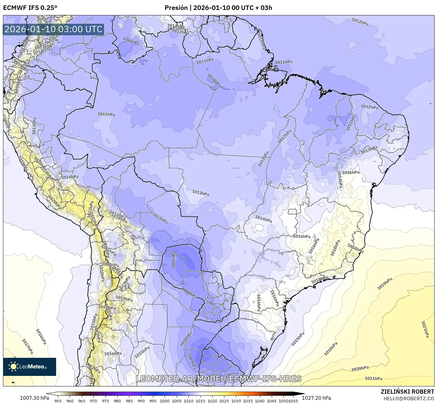 ECMWF IFS 0.25° model - Brasil, Presión