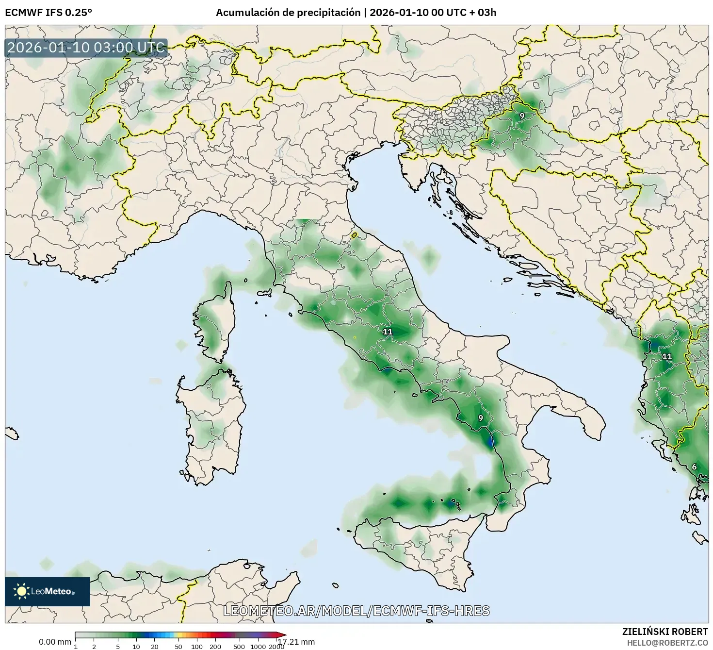 ECMWF IFS 0.25° model - Italia, Acumulación de precipitación