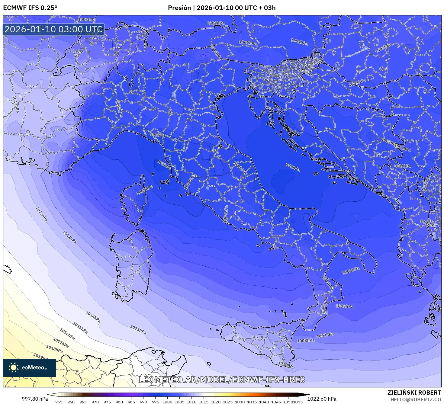 ECMWF IFS 0.25° model - Italia, Presión