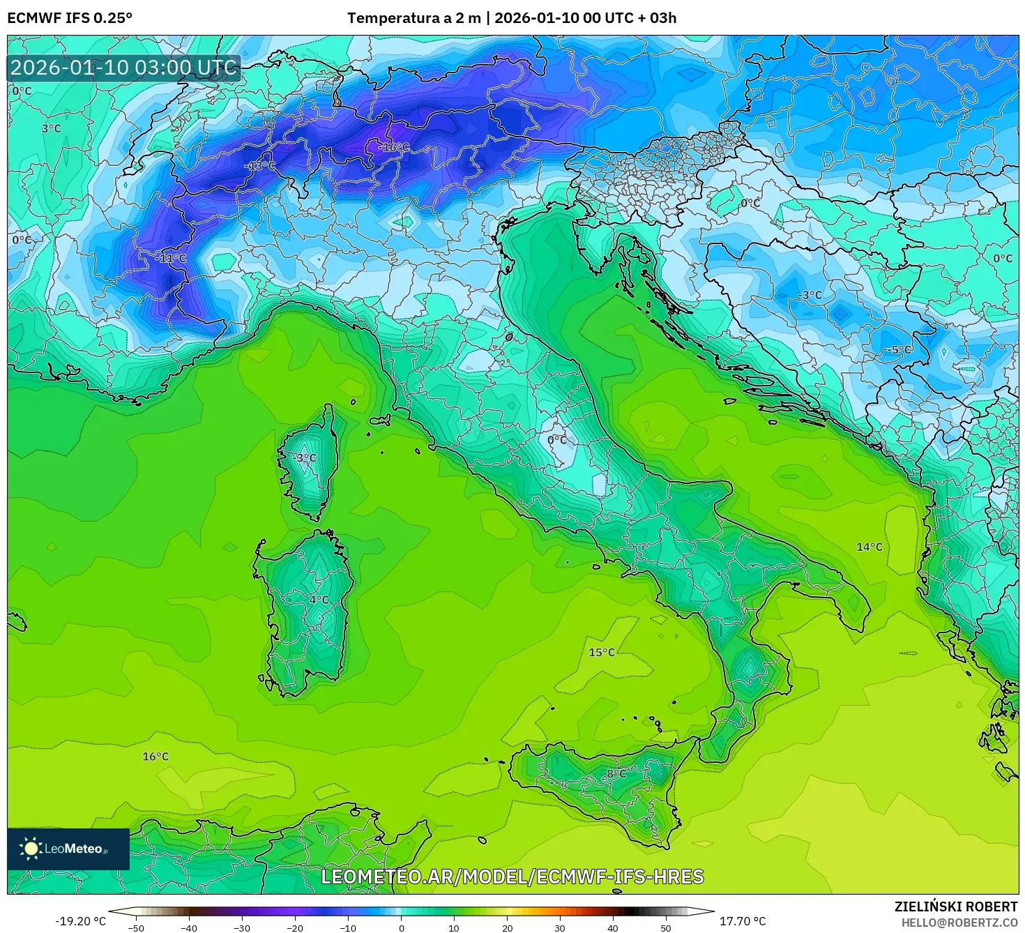 ECMWF IFS 0.25° model - Italia, Temperatura a 2 m