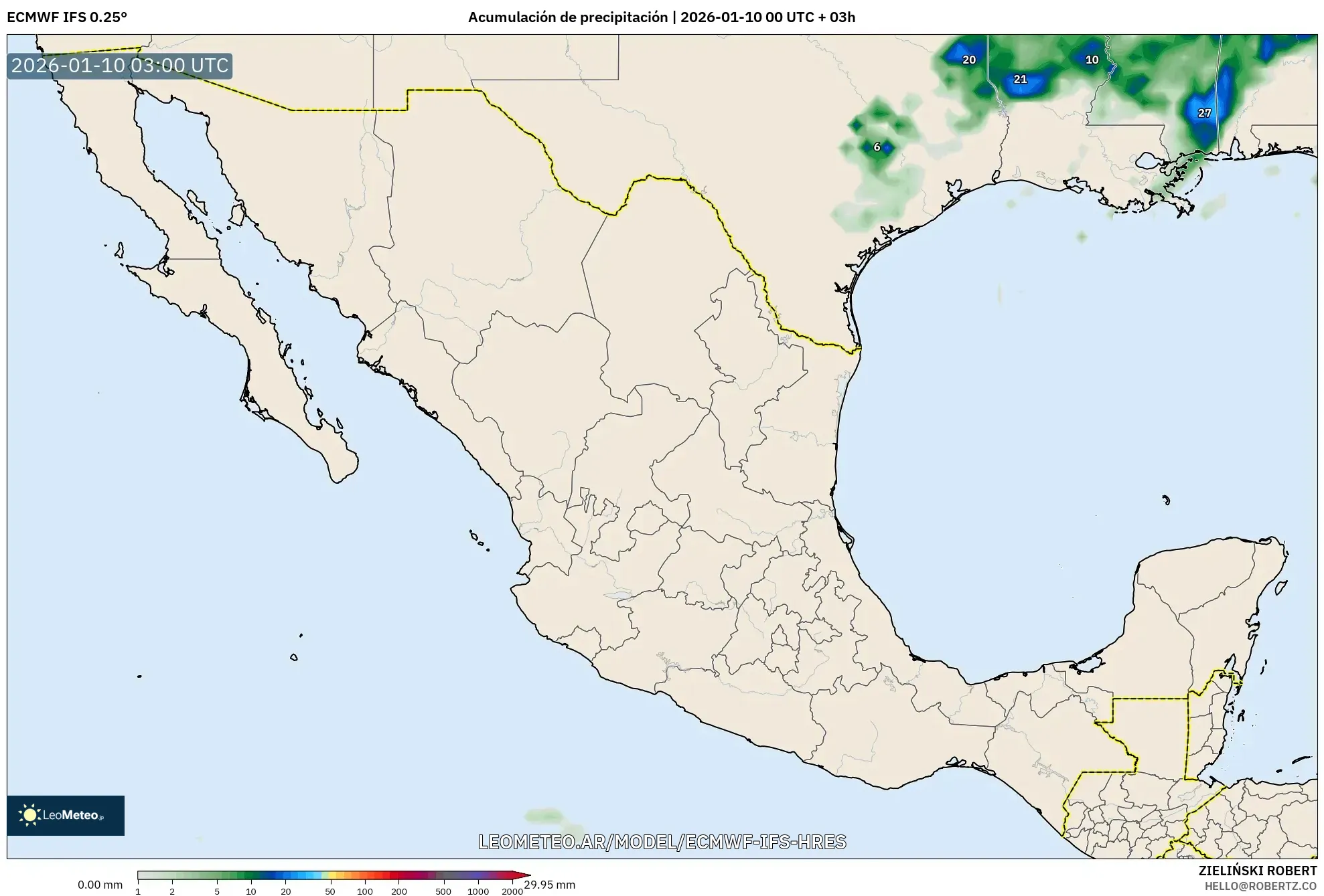 ECMWF IFS 0.25° model - México, Acumulación de precipitación