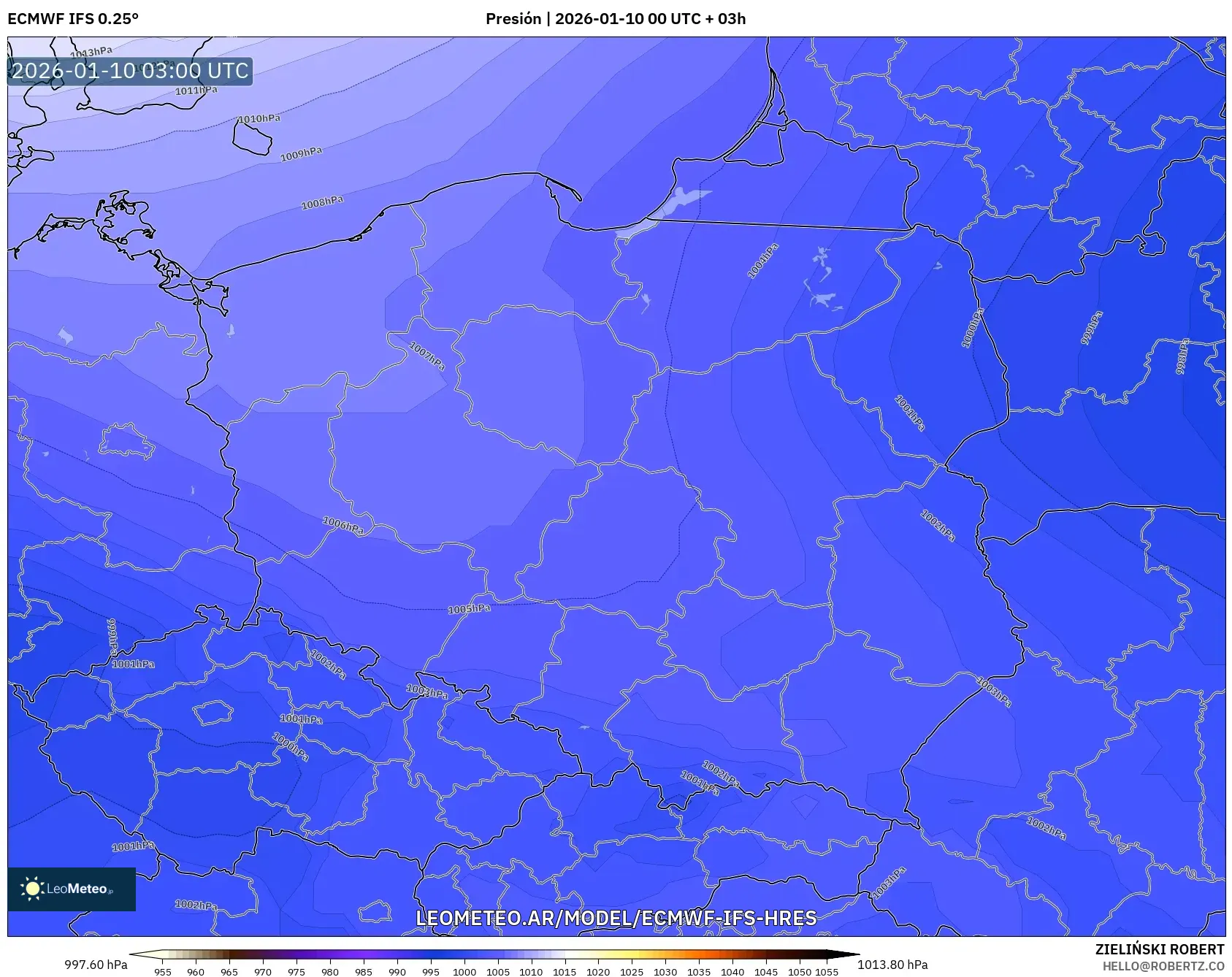 ECMWF IFS 0.25° model - Polonia, Presión