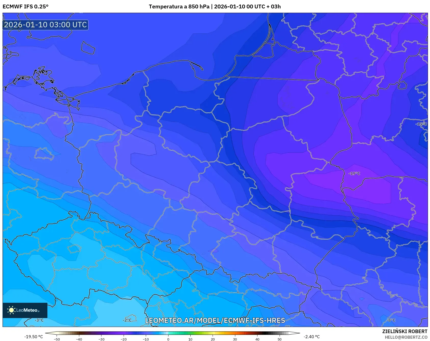 ECMWF IFS 0.25° model - Polonia, Temperatura a 850 hPa