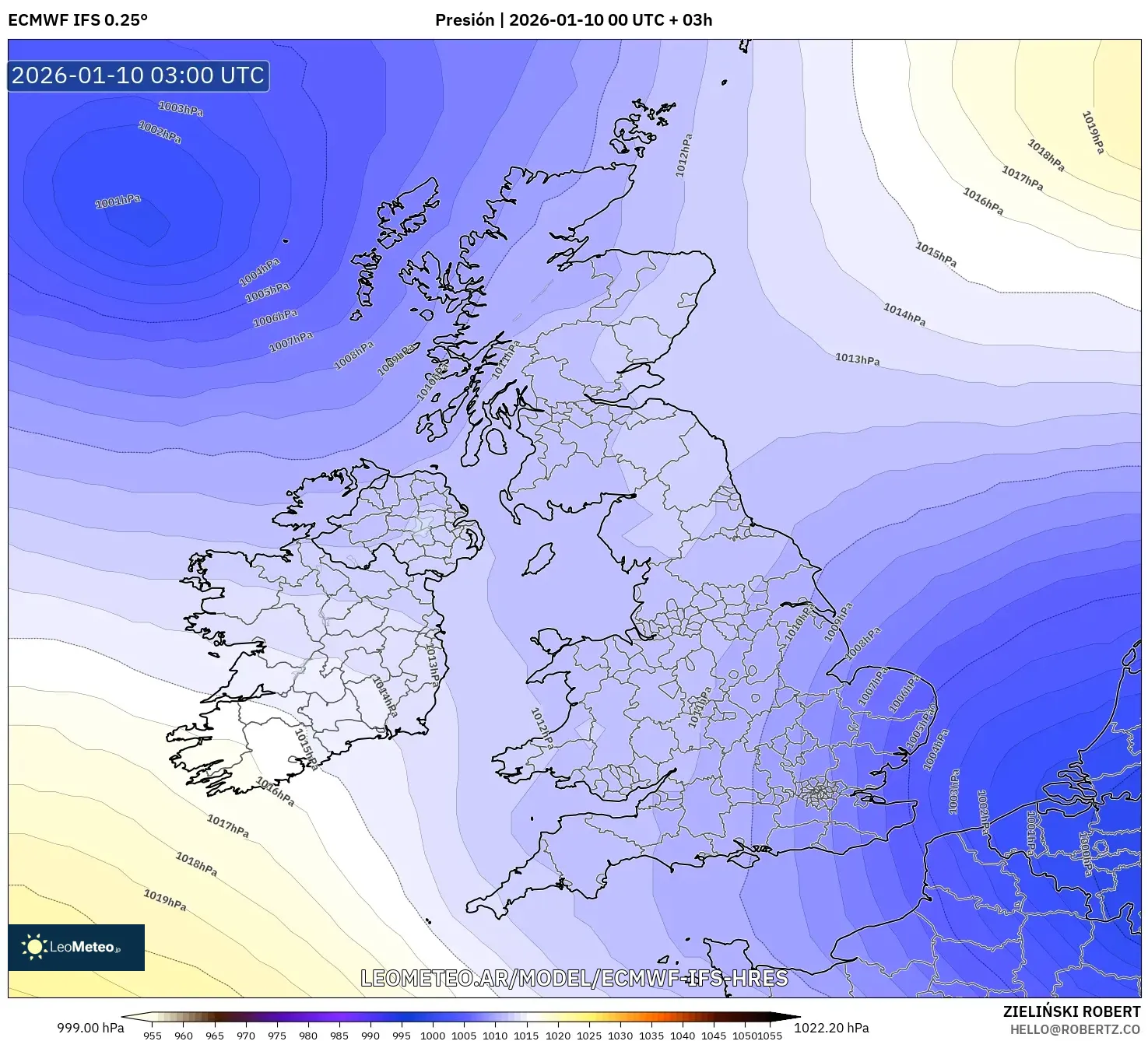 ECMWF IFS 0.25° model - Reino Unido, Presión