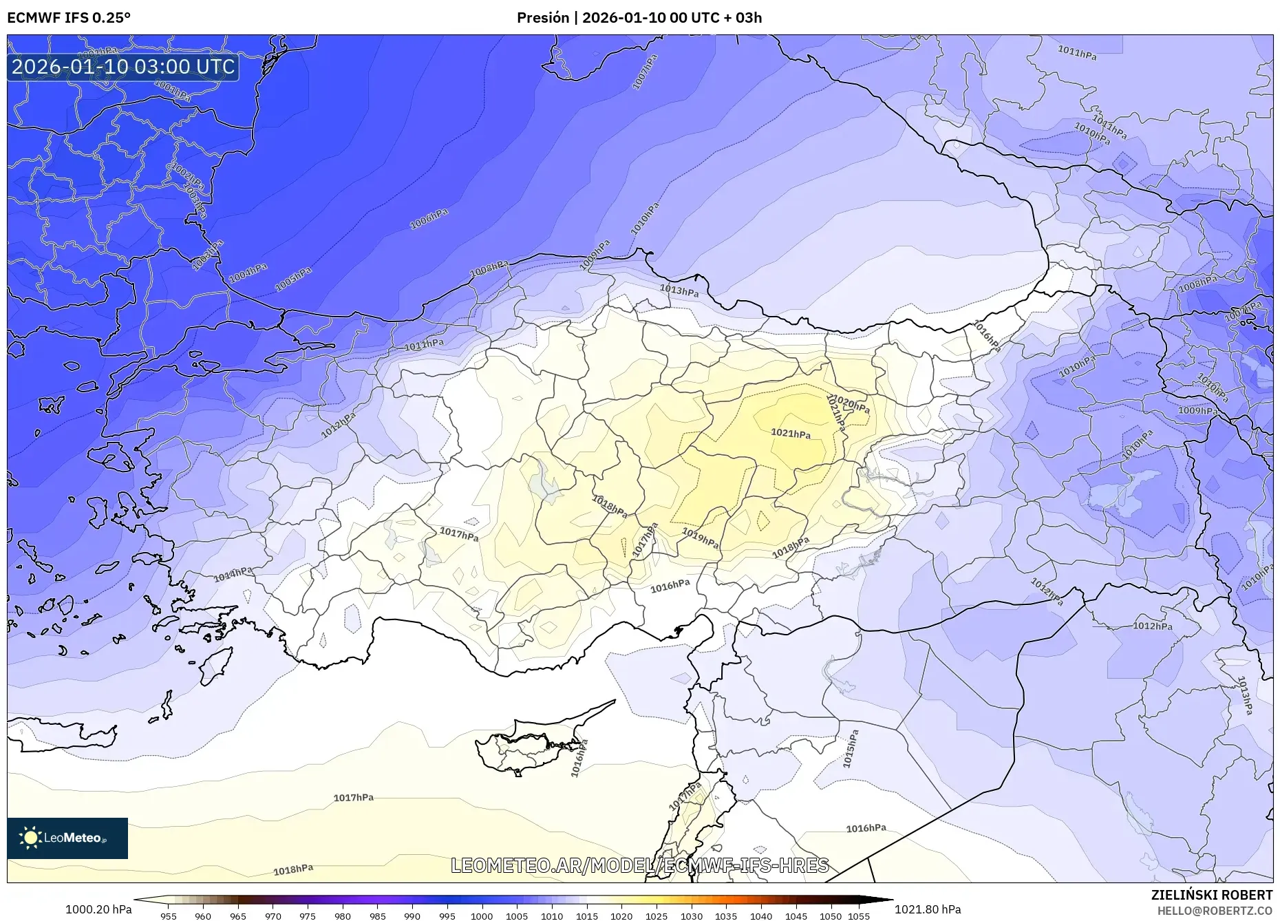 ECMWF IFS 0.25° model - Turquía, Presión