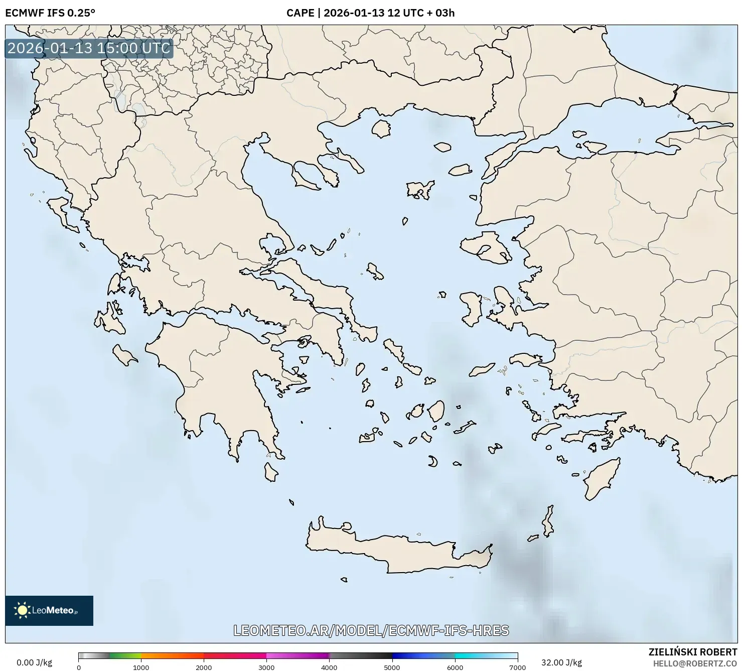 ECMWF IFS 0.25° model - Grecia, CAPE