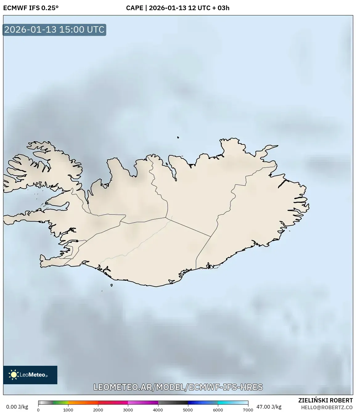 ECMWF IFS 0.25° model - Islandia, CAPE