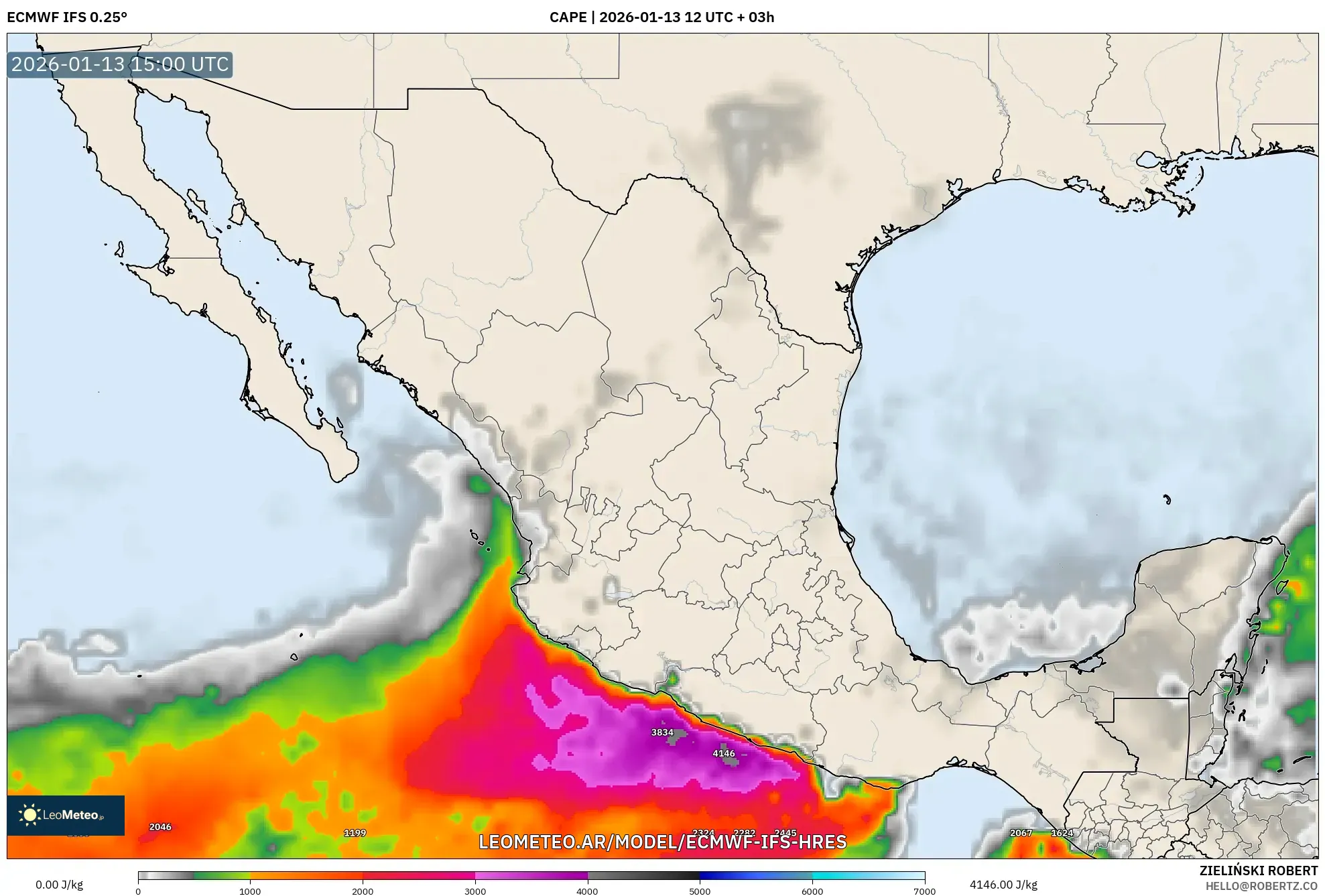 ECMWF IFS 0.25° model - México, CAPE