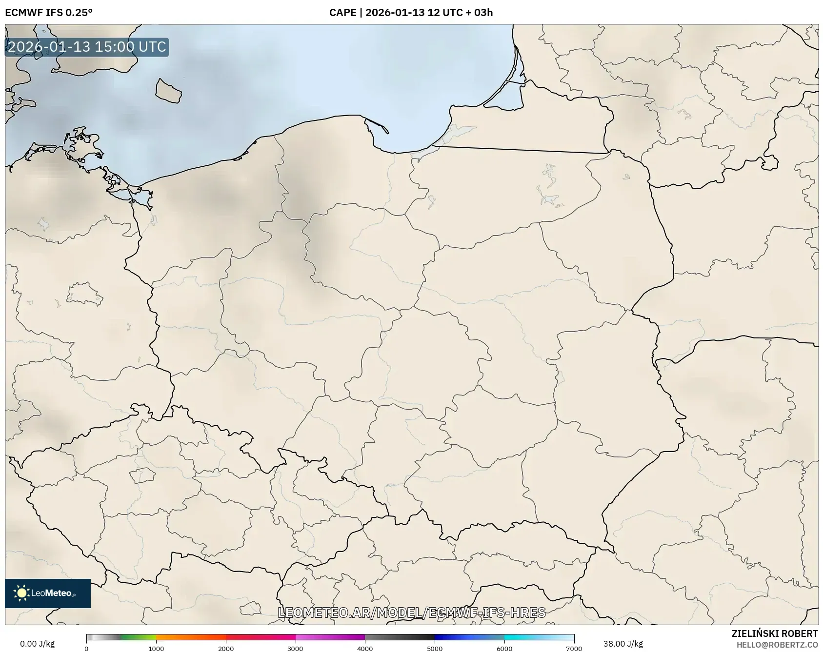 ECMWF IFS 0.25° model - Polonia, CAPE