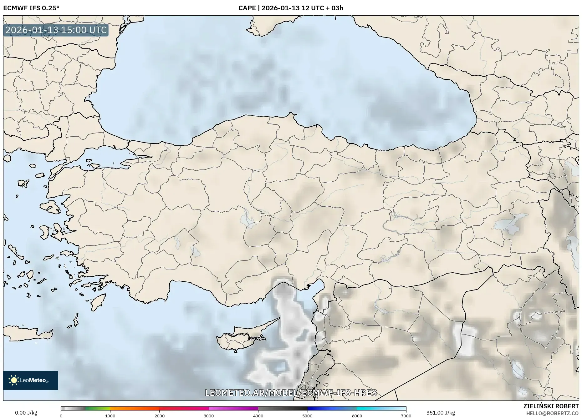 ECMWF IFS 0.25° model - Turquía, CAPE