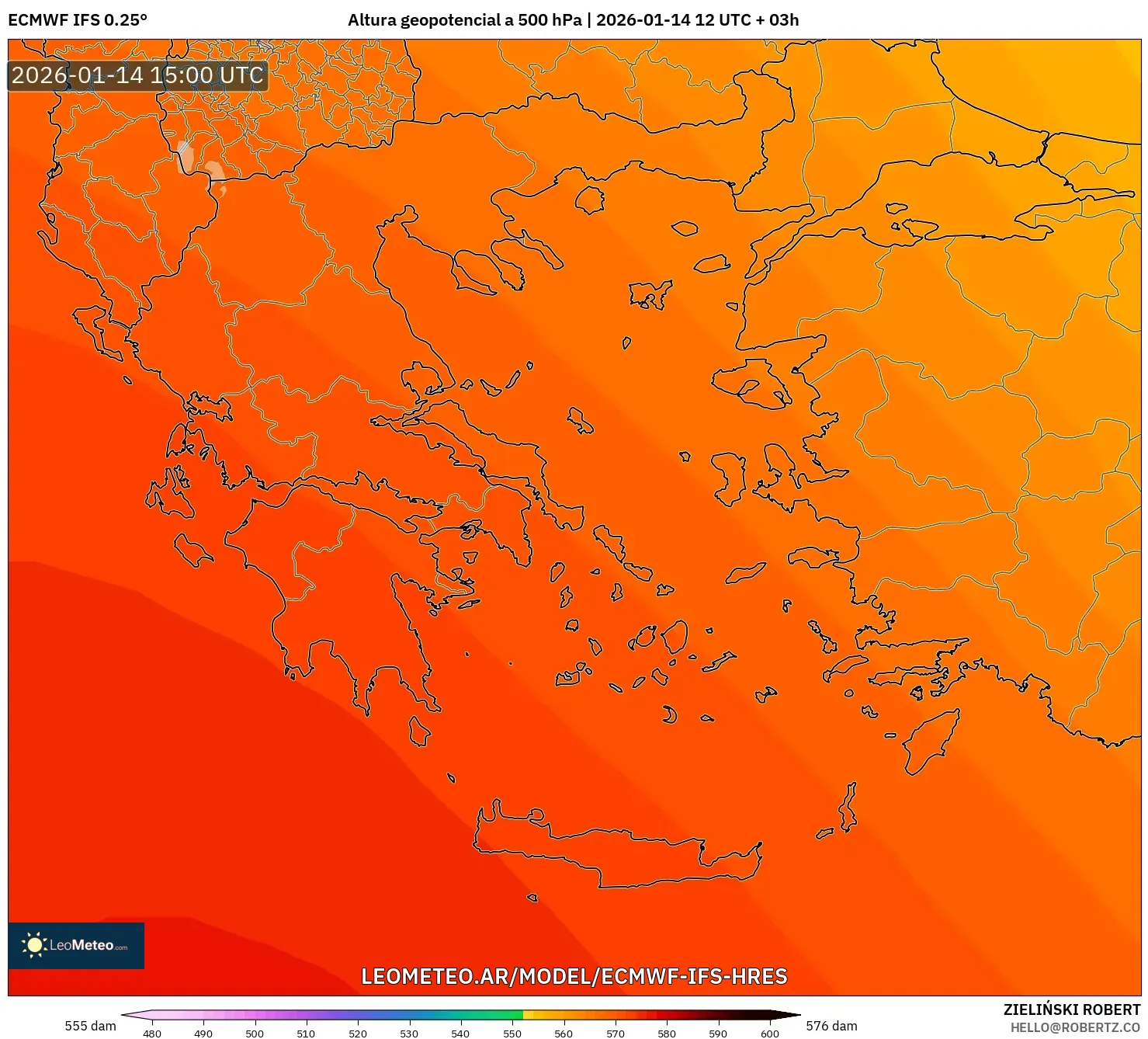ECMWF IFS 0.25° model - Grecia, Altura geopotencial a 500 hPa