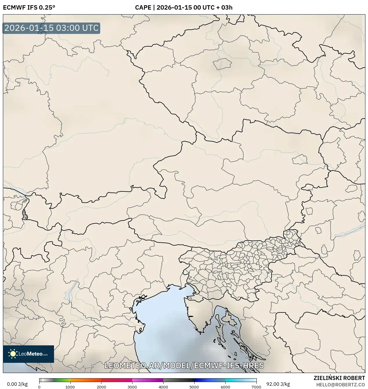 ECMWF IFS 0.25° model - Austria, CAPE