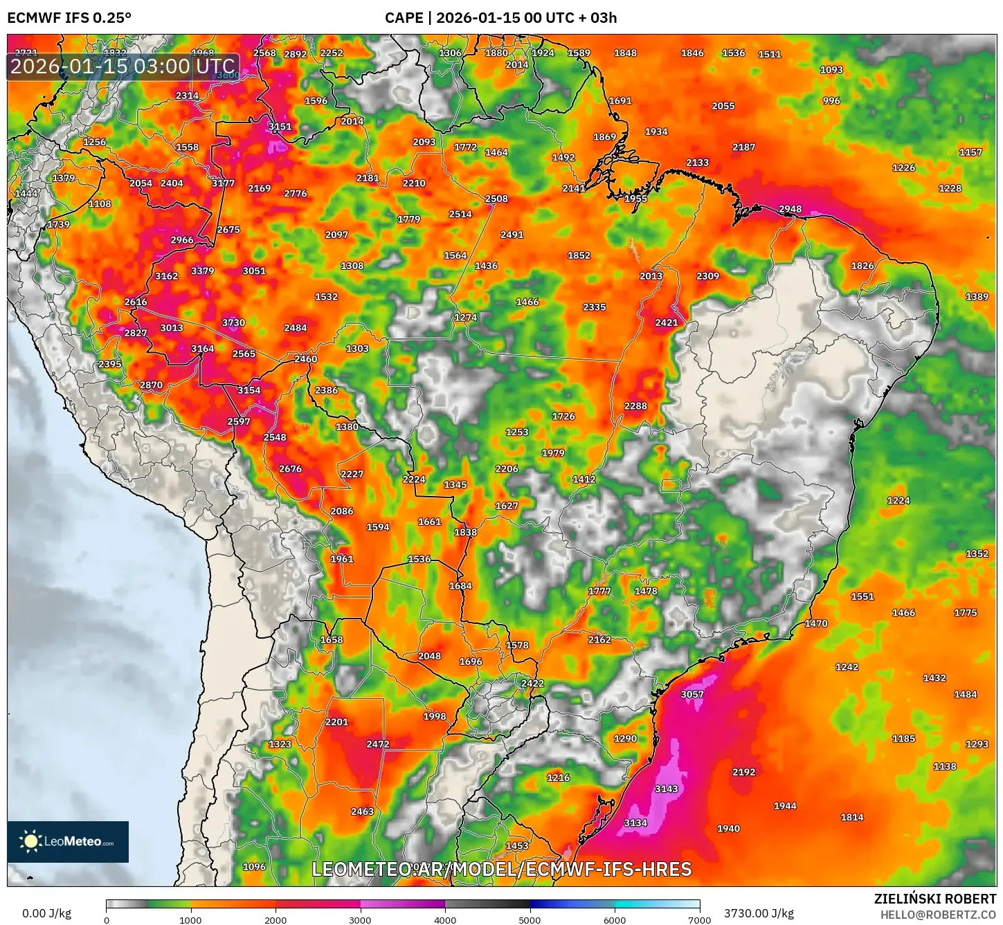 ECMWF IFS 0.25° model - Brasil, CAPE