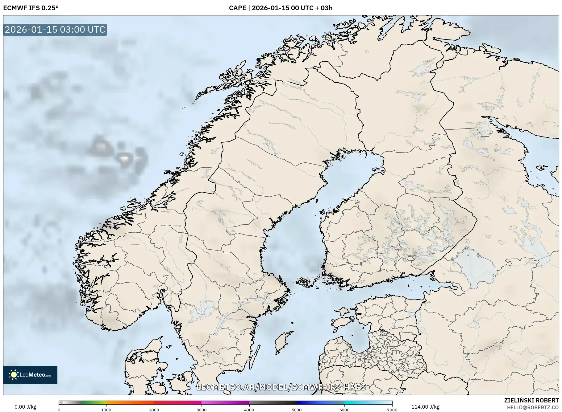 ECMWF IFS 0.25° model - Escandinavia, CAPE