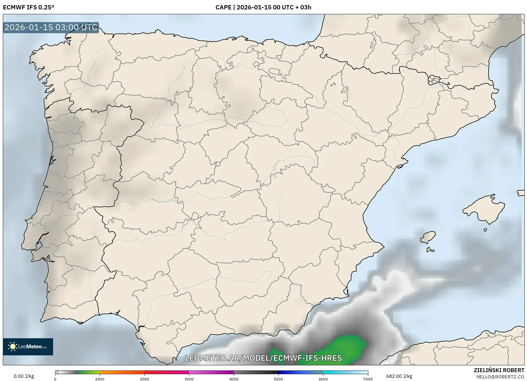 ECMWF IFS 0.25° model - España, CAPE