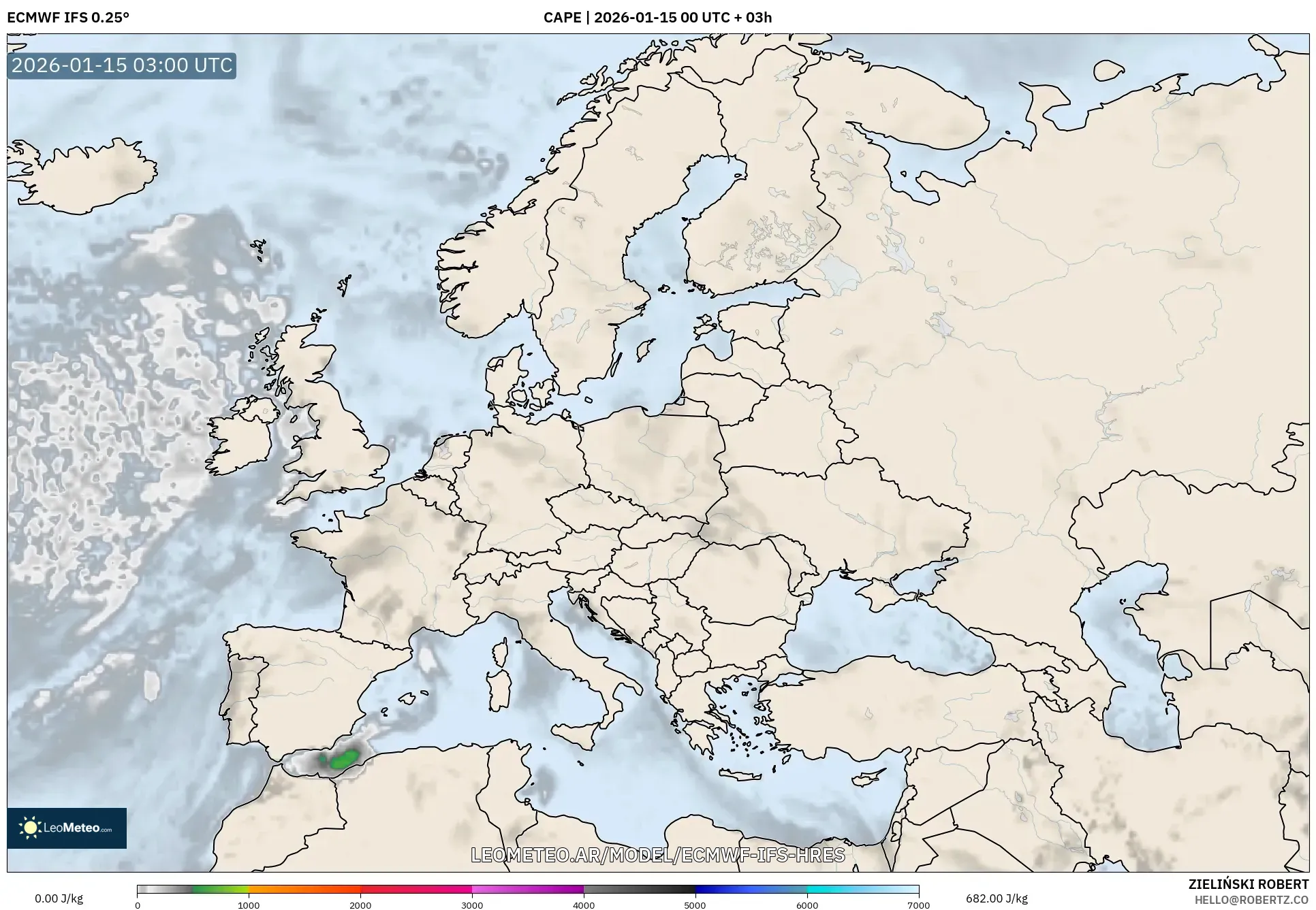 ECMWF IFS 0.25° model - Europa, CAPE