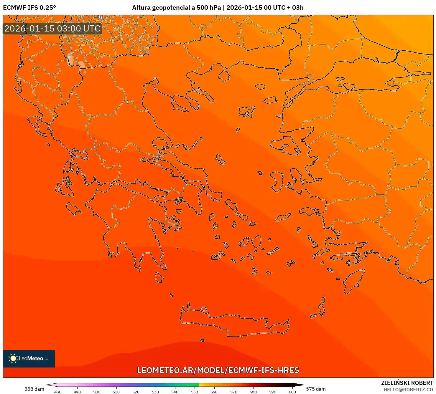 ECMWF IFS 0.25° model - Grecia, Altura geopotencial a 500 hPa
