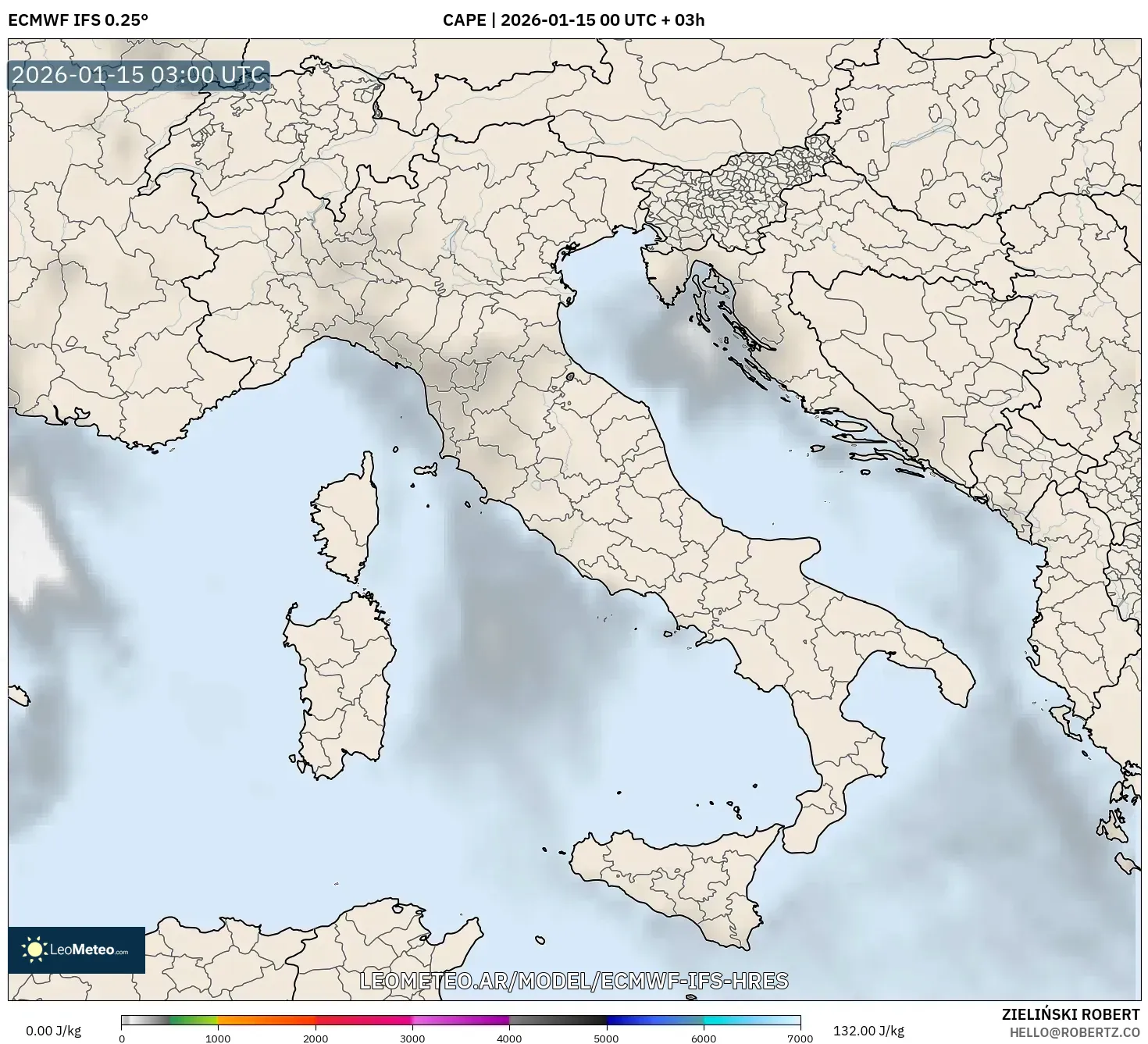 ECMWF IFS 0.25° model - Italia, CAPE