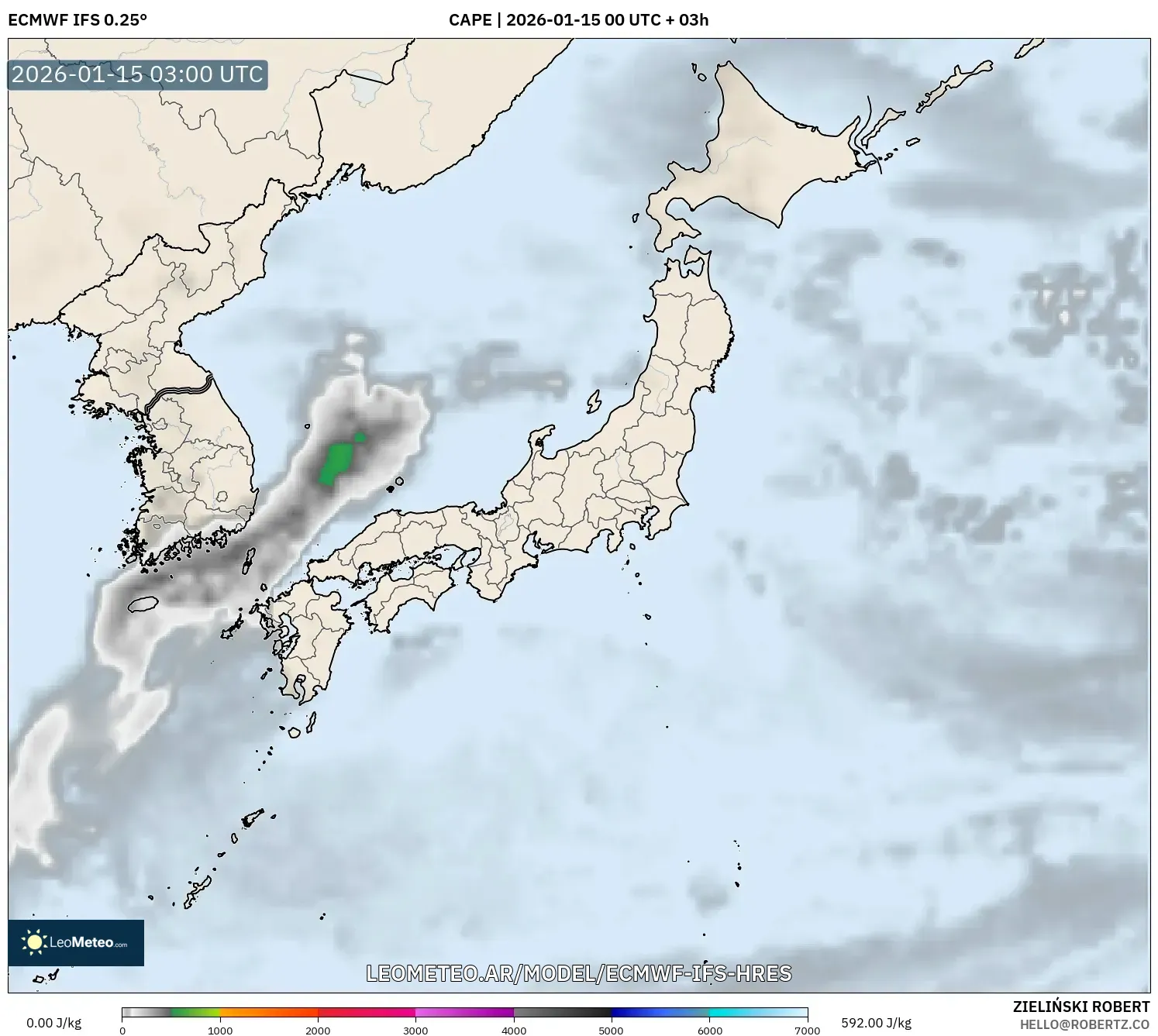 ECMWF IFS 0.25° model - Japón, CAPE