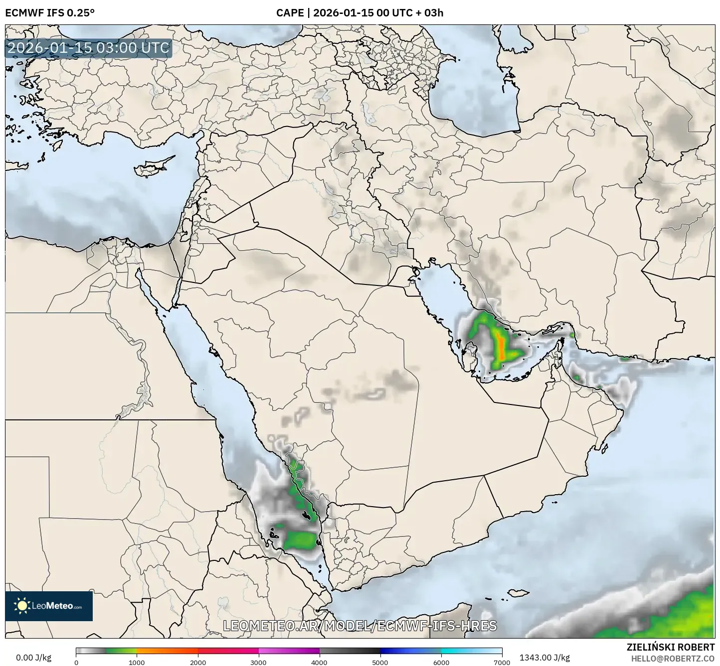 ECMWF IFS 0.25° model - Oriente Medio, CAPE